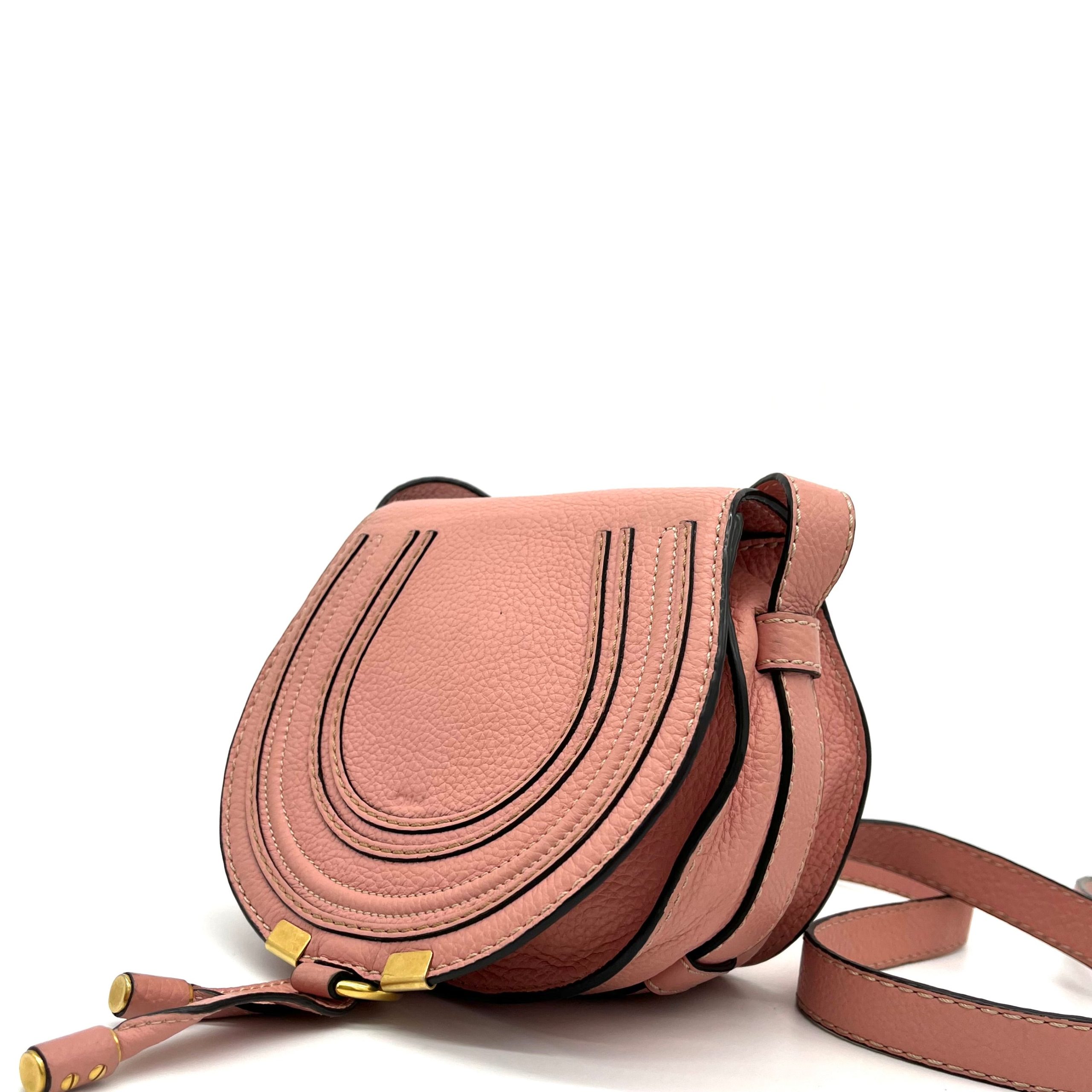 Chloe Calfskin Mini Marcie Round Crossbody Bag Peach Bloom