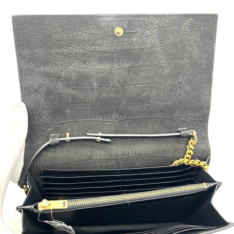 Saint Laurent Black Croc Embossed Suede Monogram Kate Bag