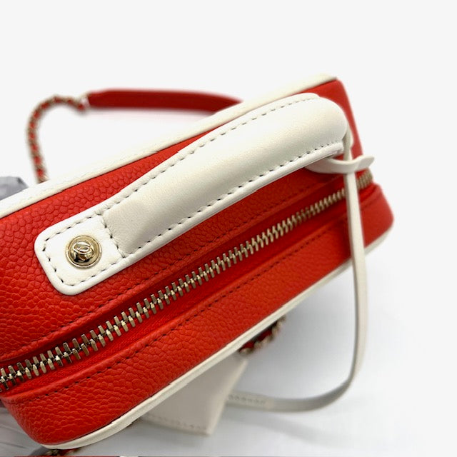 Chanel Caviar Quilted Small CC Filigree Vanity Case Blue White Red 2019