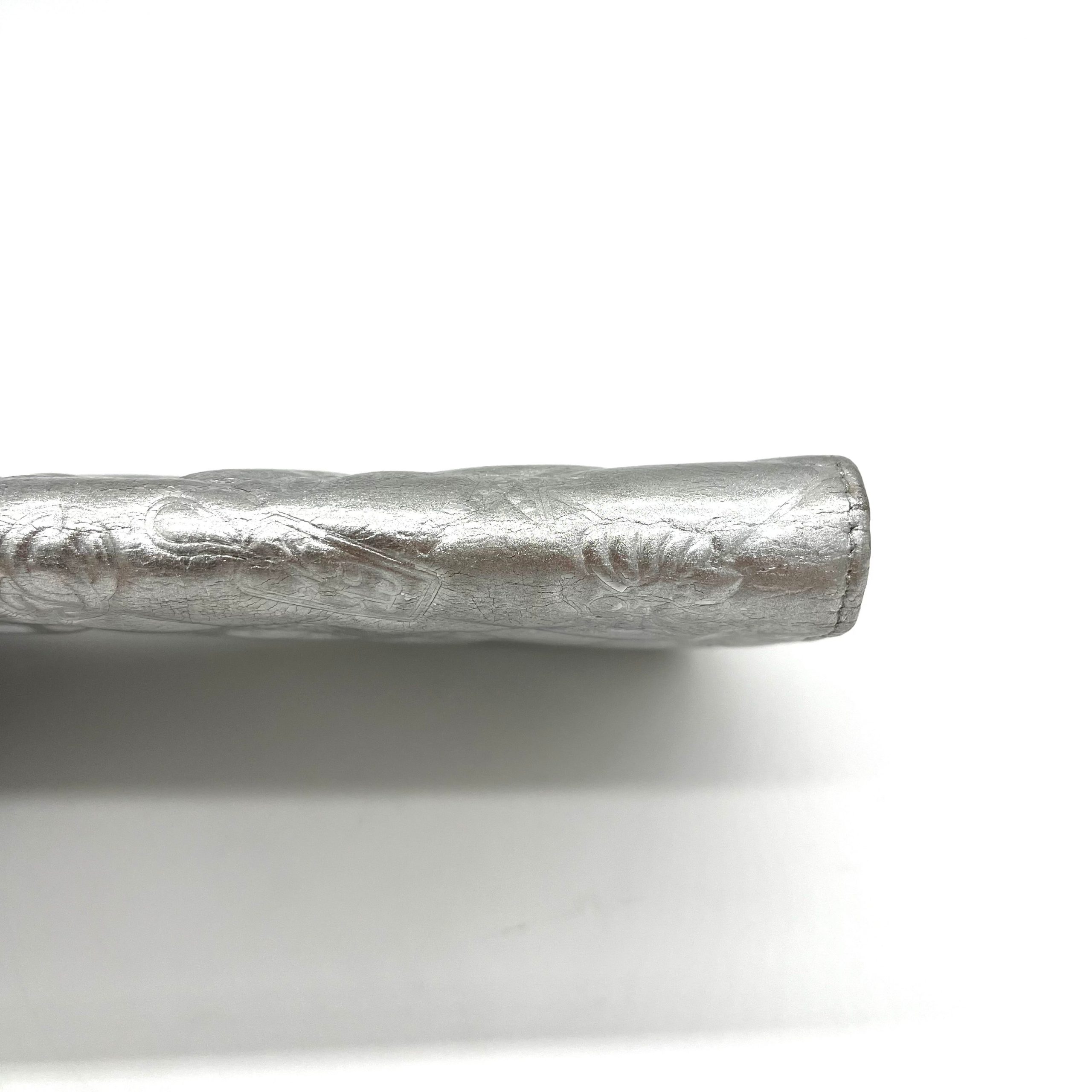 Chanel Silver Quilted Patent Leather Embossed Lucky Symbols Zip Around Wallet 2006-2008