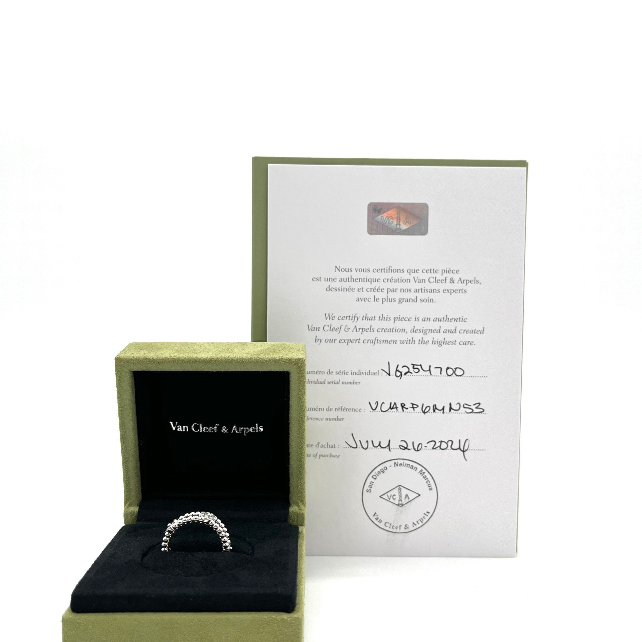 Van Cleef & Arpels 18K White Gold Diamond Sweet Perlee Clovers Ring 5.5 2024