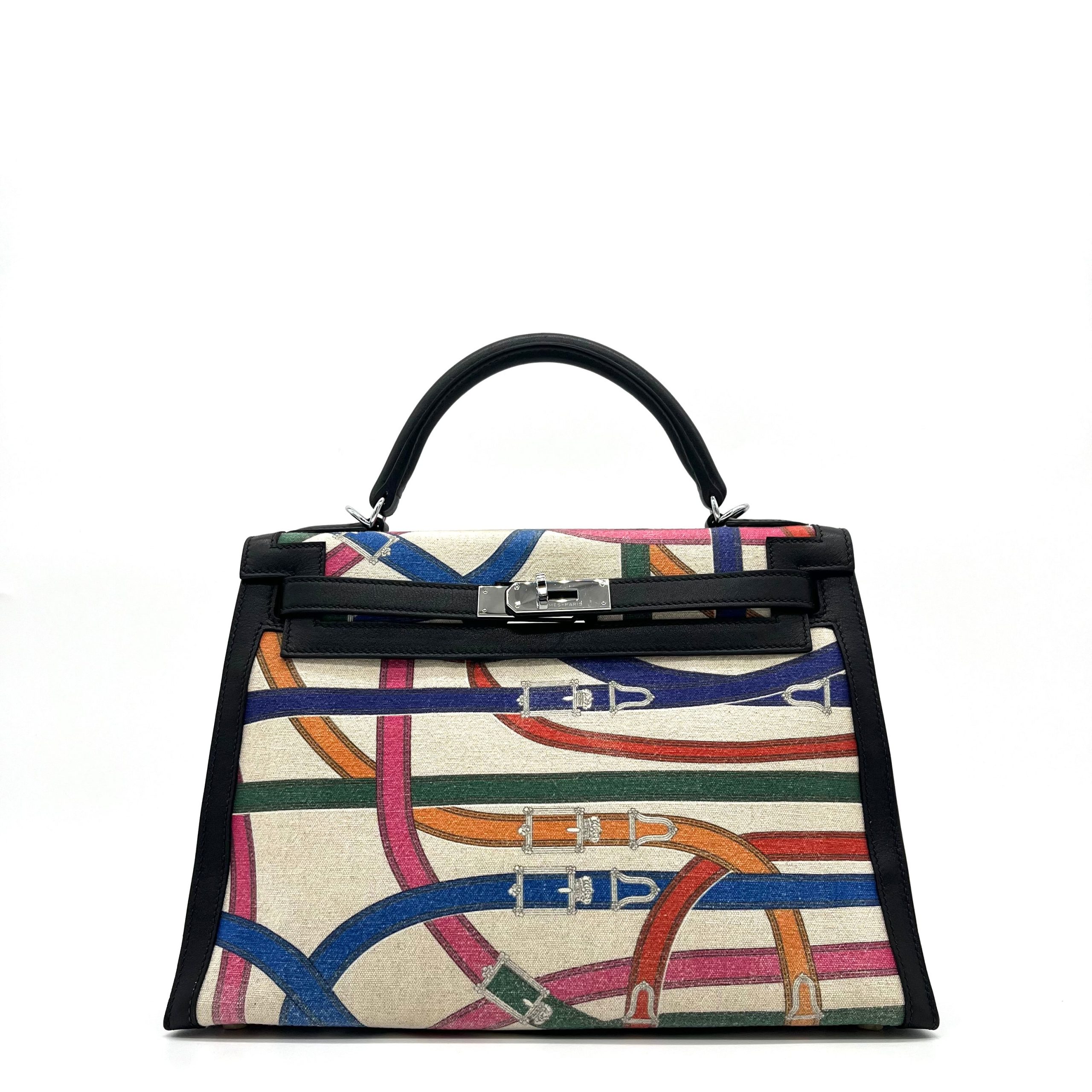 [Limited Edition] Hermes Swift Toile De Camp Cavalcadour Kelly Sellier 32 Black