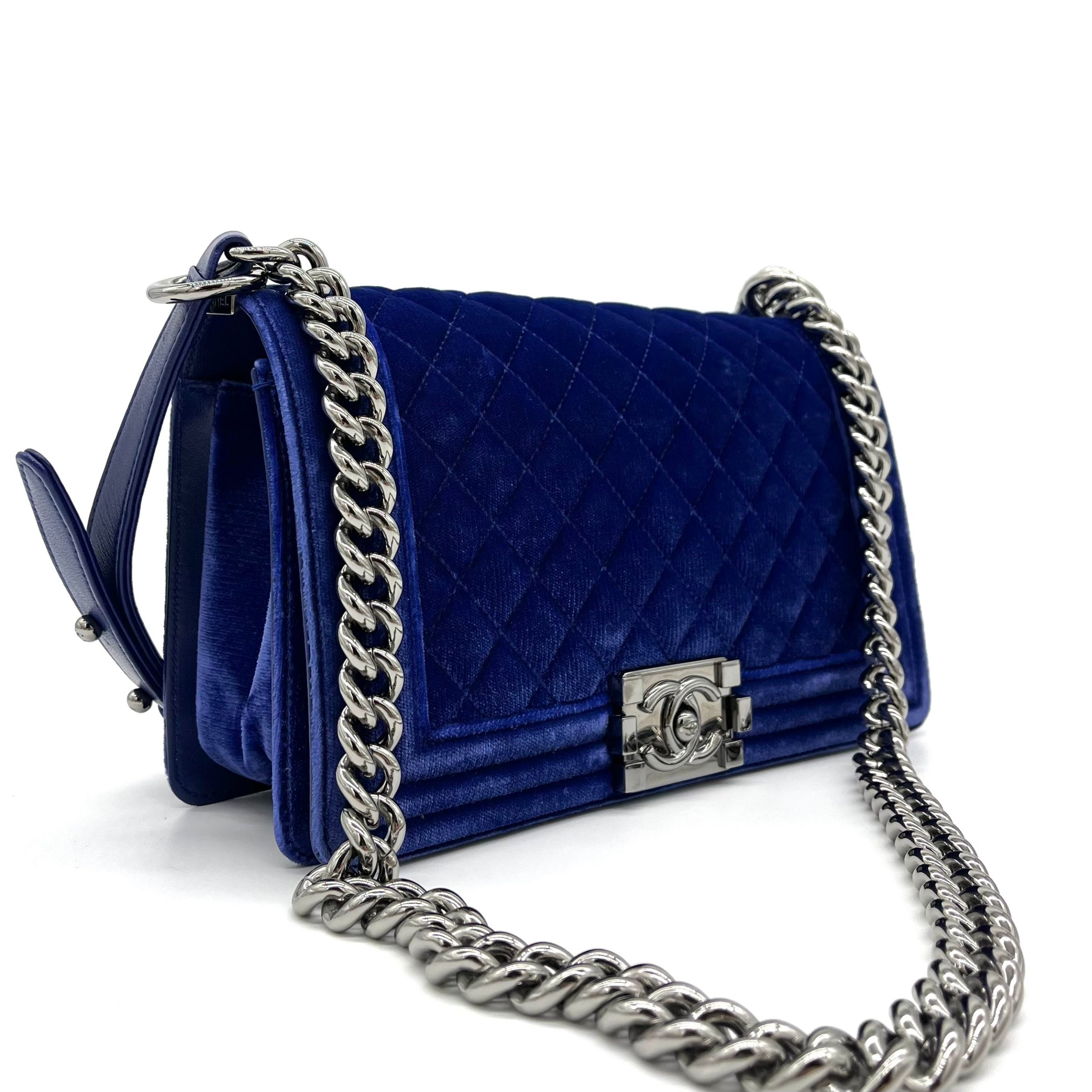Chanel Medium Quilted Velvet Boy Flap Crossbody Bag 2015-2016