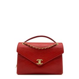 Chanel Lambskin Chevron Stitched Medium Envelope Flap Red 2018-2019