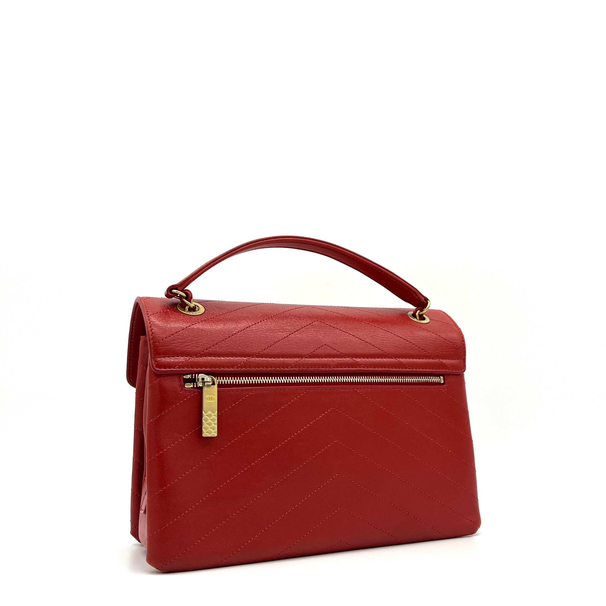 Chanel Lambskin Chevron Stitched Medium Envelope Flap Red 2018-2019