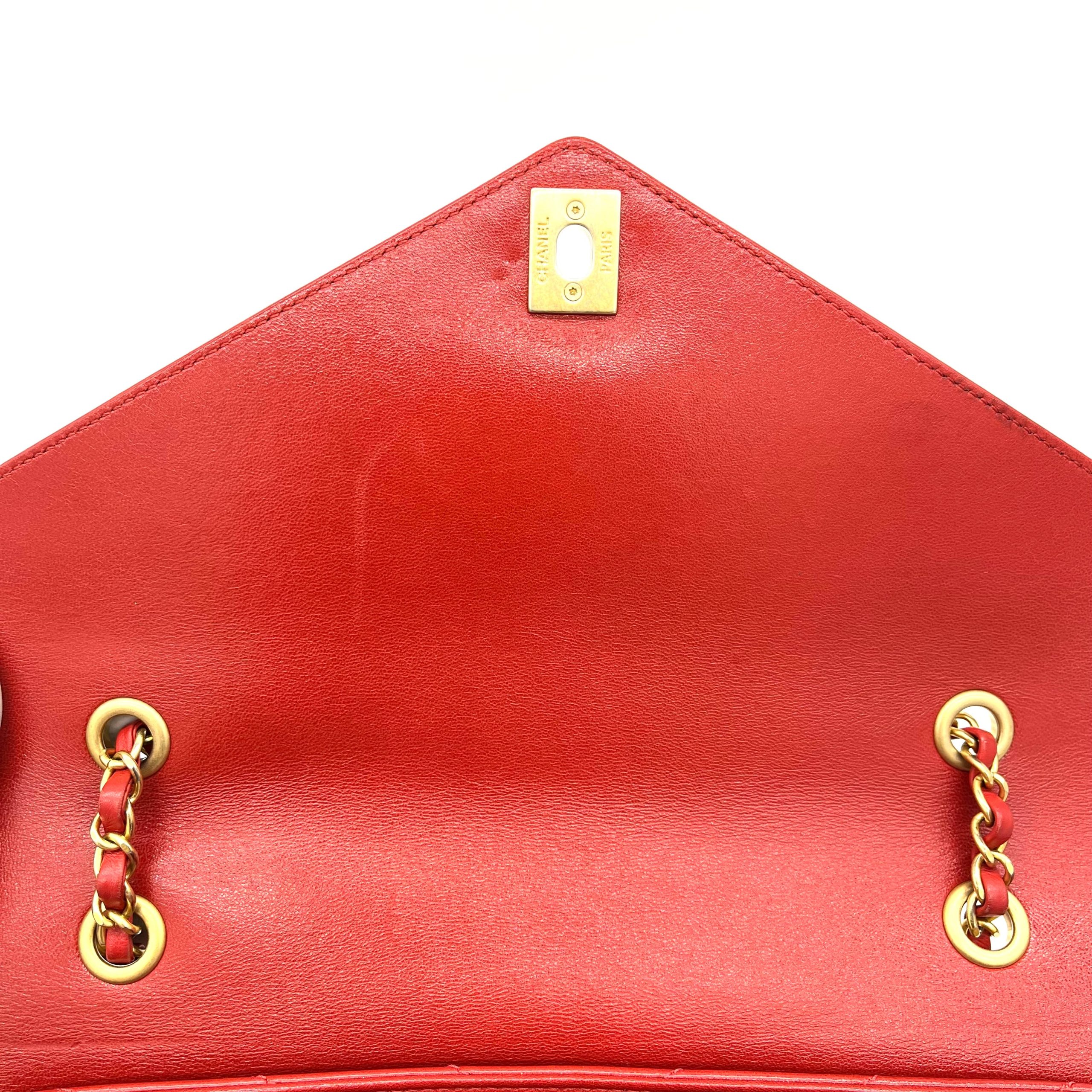 Chanel Lambskin Chevron Stitched Medium Envelope Flap Red 2018-2019