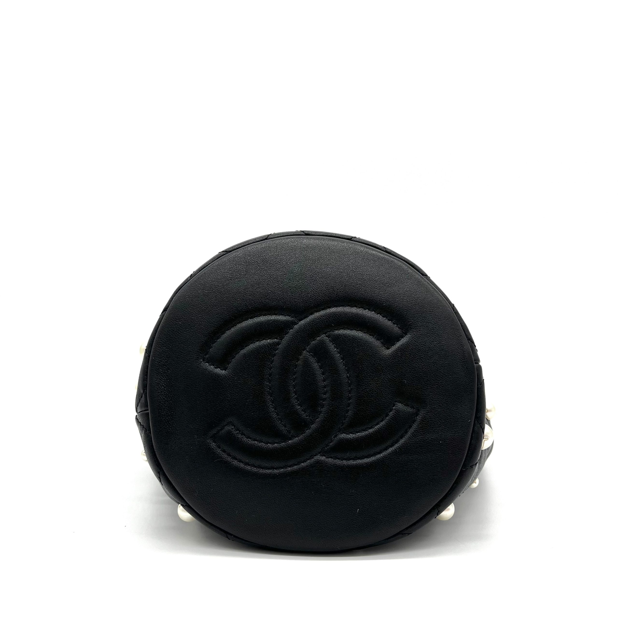 Chanel Lambskin Quilted Pearl About Pearls Drawstring Bag Black 2021