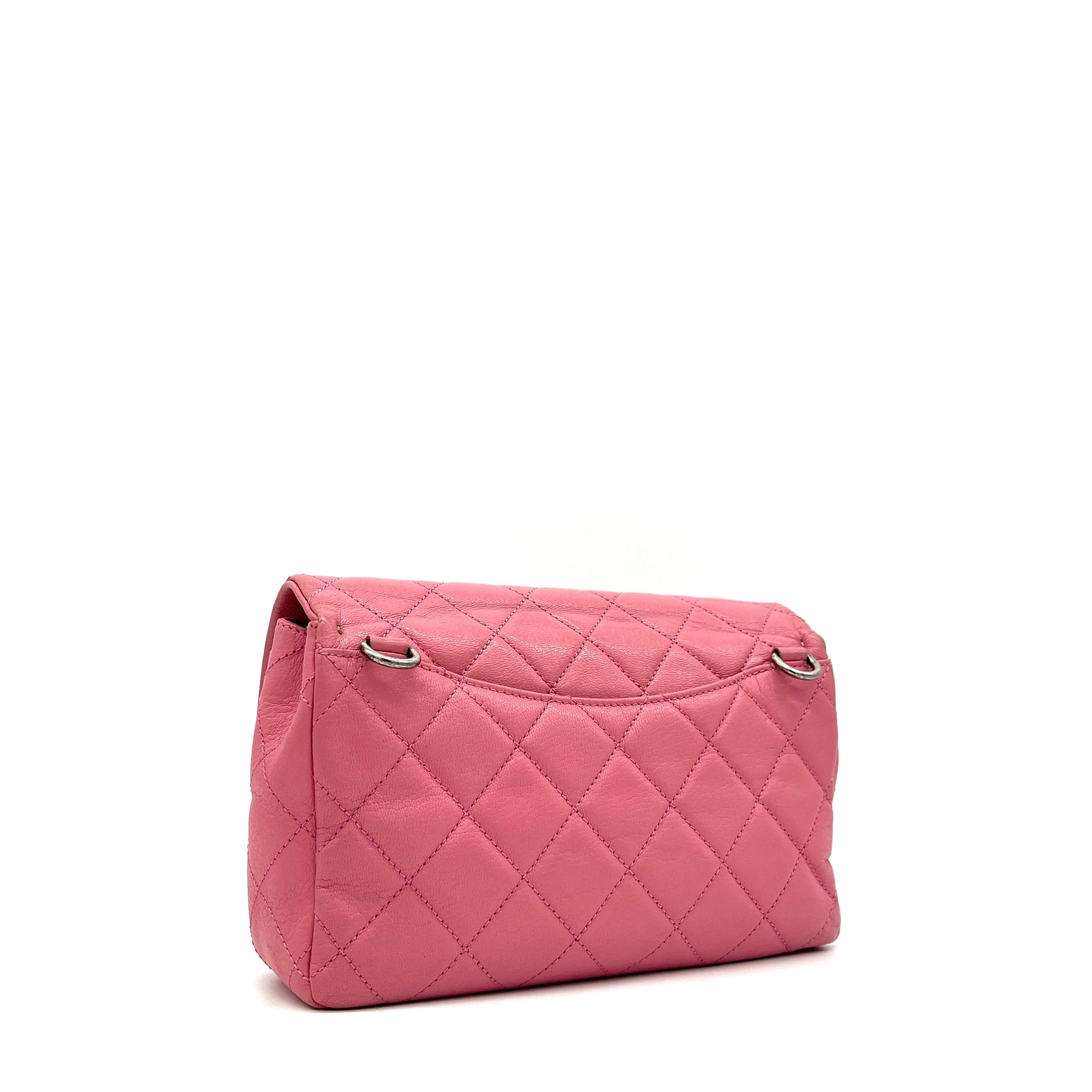 Chanel Shiny Goatskin Quilted Small Double Carry Waist Chain Flap Pink 2016-2017