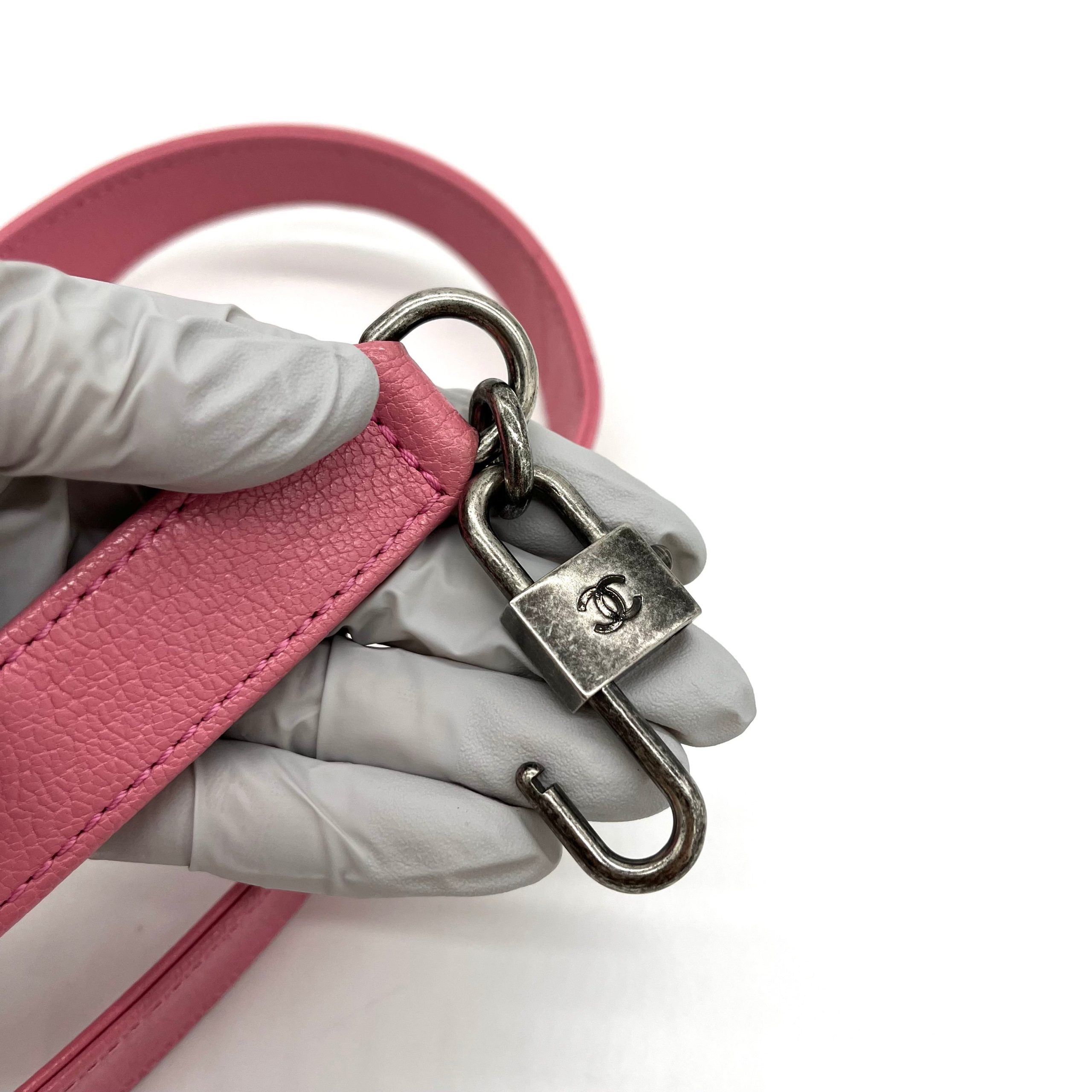 Chanel Shiny Goatskin Quilted Small Double Carry Waist Chain Flap Pink 2016-2017