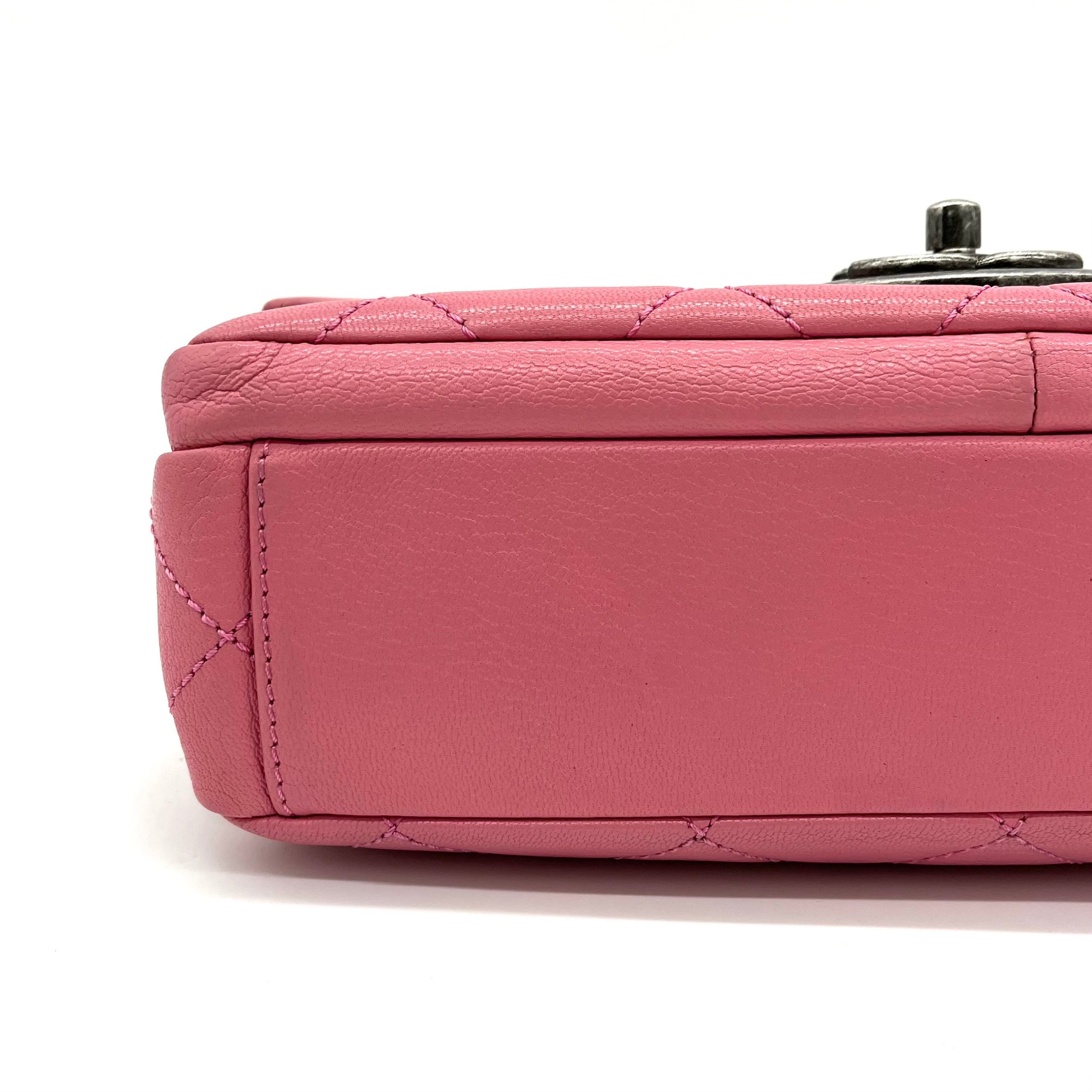 Chanel Shiny Goatskin Quilted Small Double Carry Waist Chain Flap Pink 2016-2017