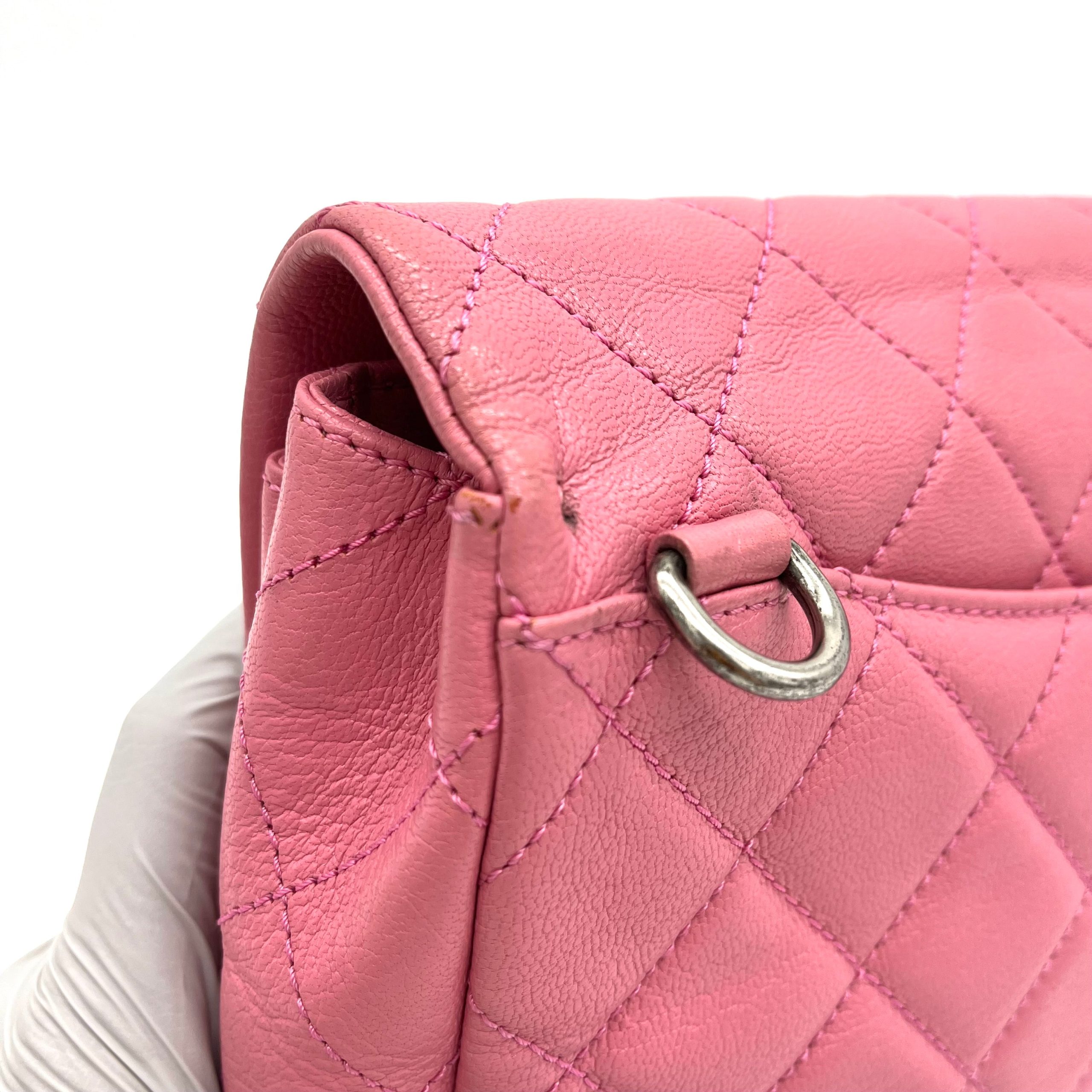 Chanel Shiny Goatskin Quilted Small Double Carry Waist Chain Flap Pink 2016-2017