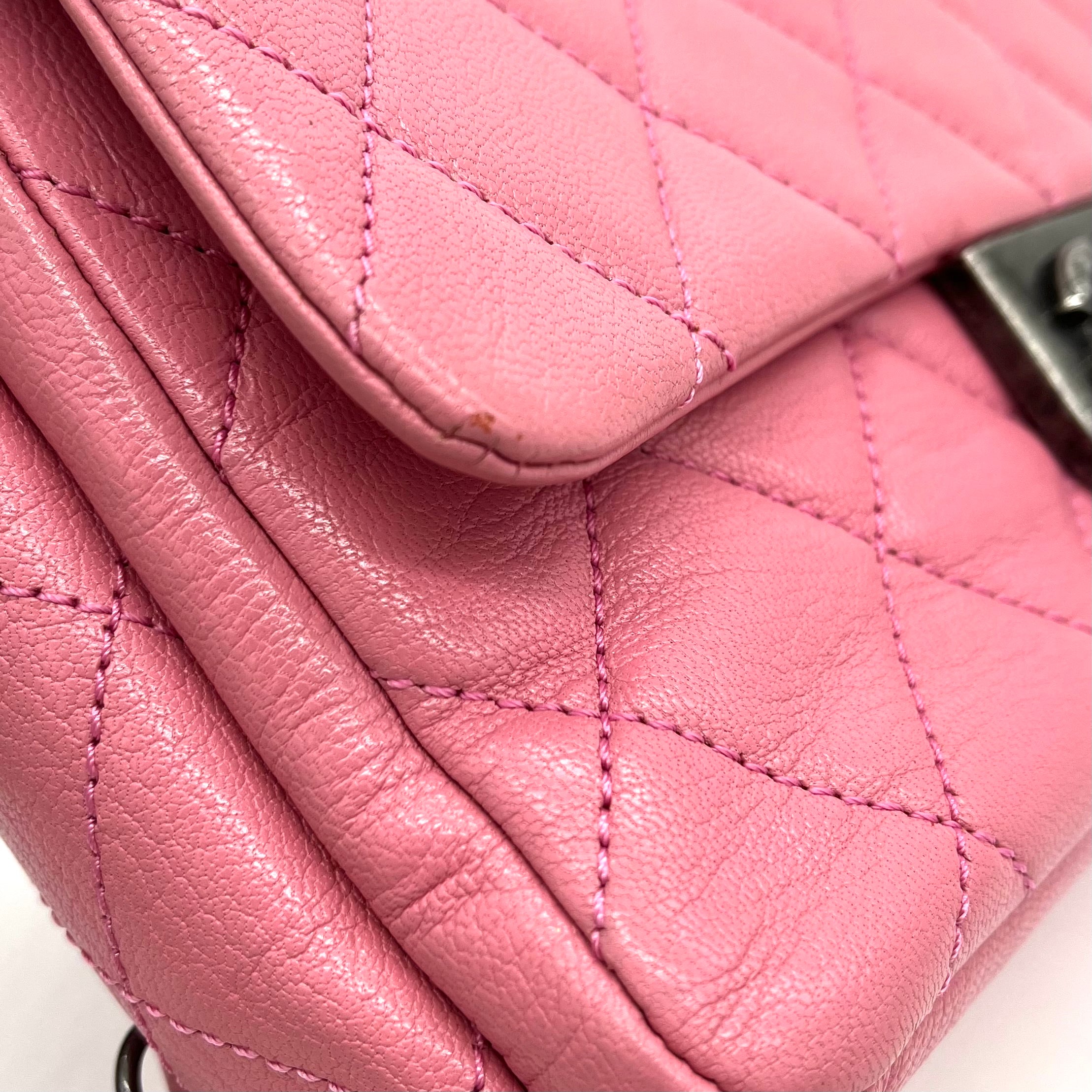 Chanel Shiny Goatskin Quilted Small Double Carry Waist Chain Flap Pink 2016-2017