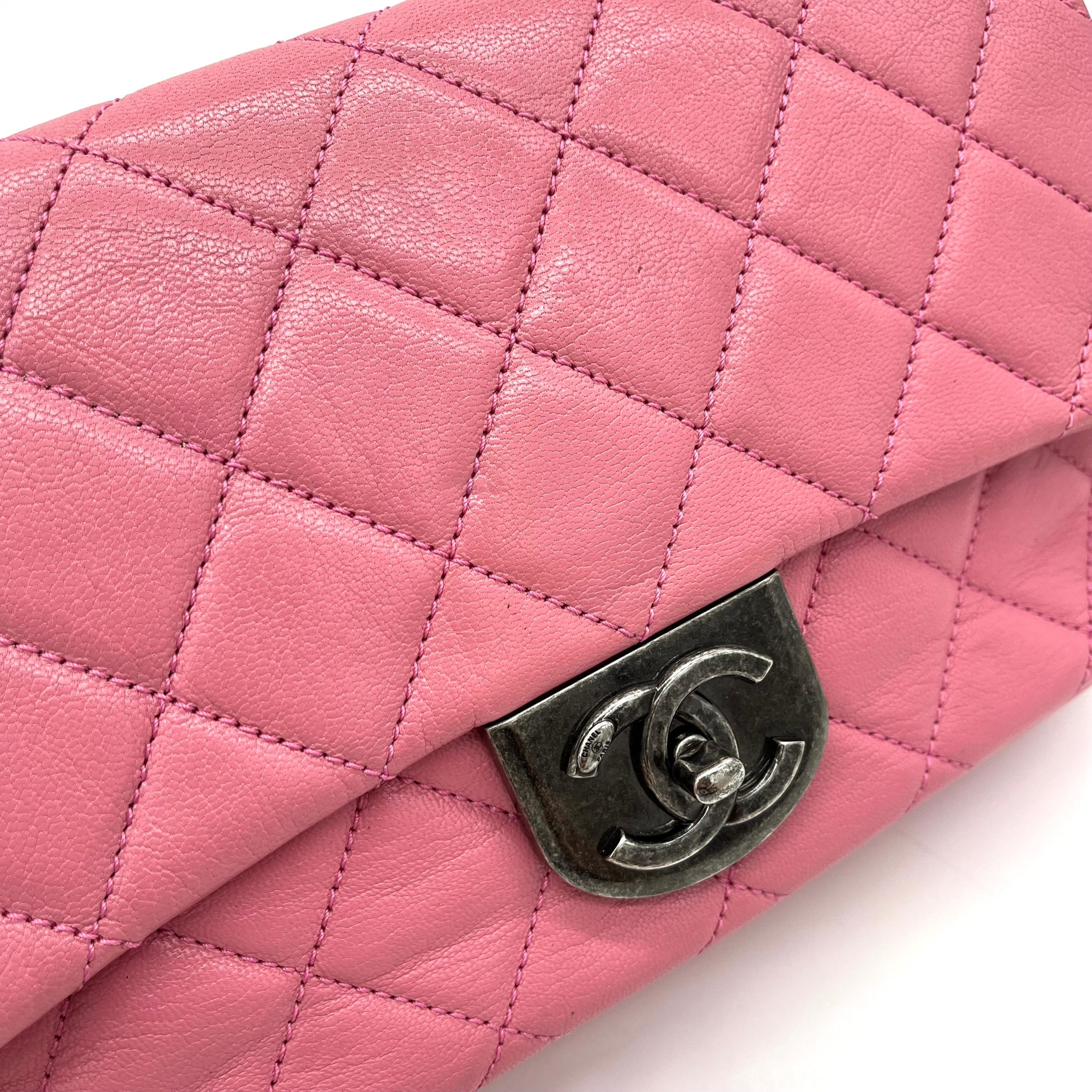 Chanel Shiny Goatskin Quilted Small Double Carry Waist Chain Flap Pink 2016-2017