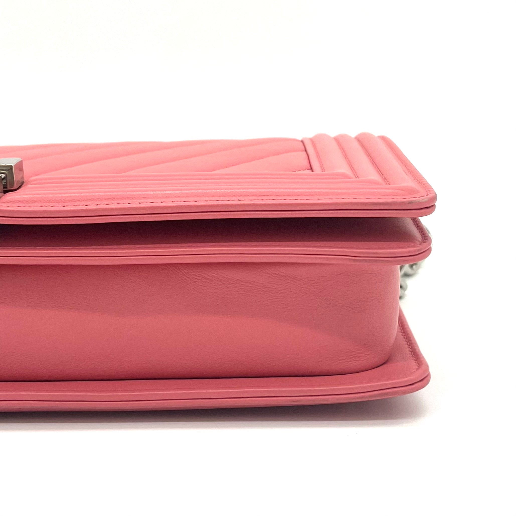 Chanel Lambskin Chevron Quilted Medium Boy Flap in Pink 2015-2016