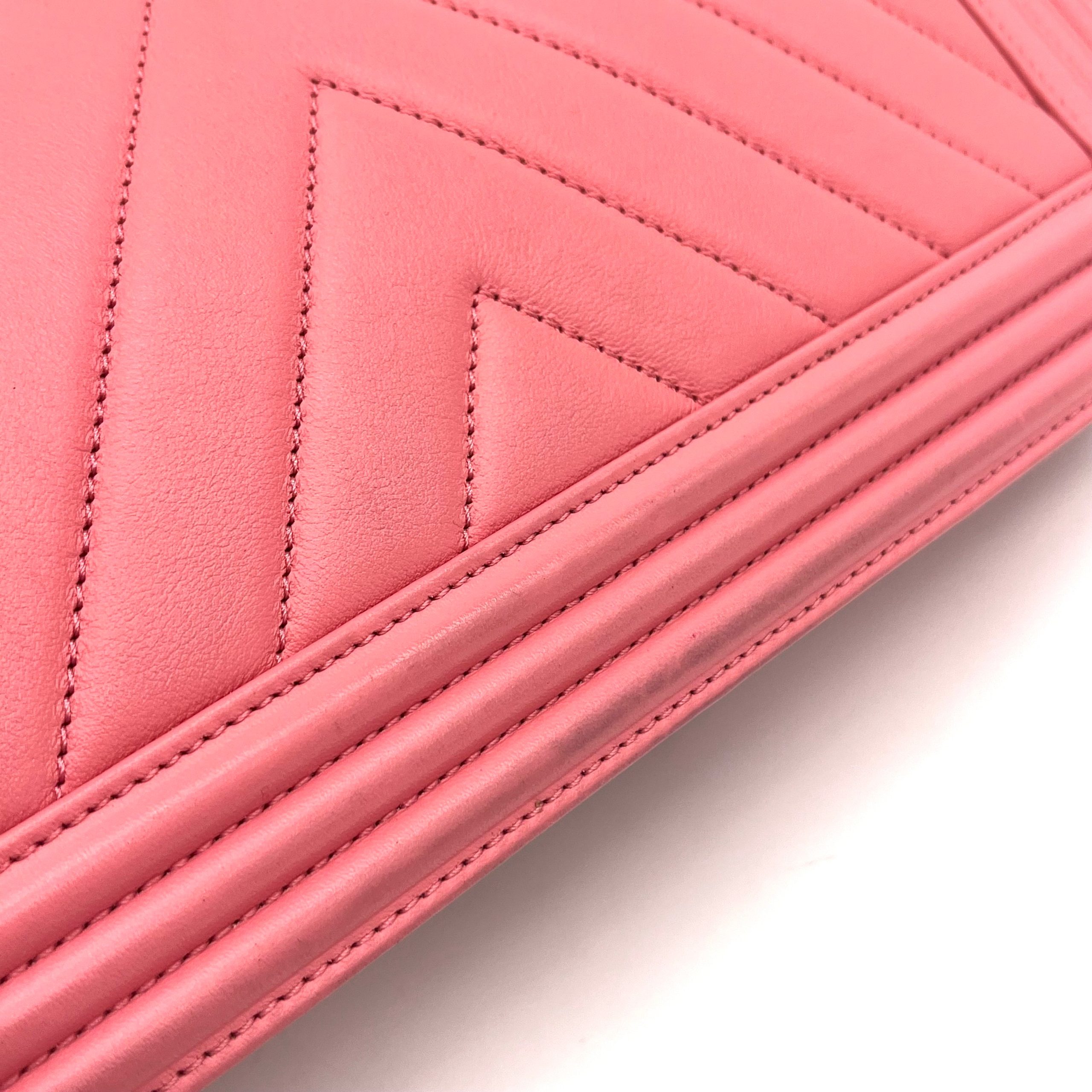 Chanel Lambskin Chevron Quilted Medium Boy Flap in Pink 2015-2016