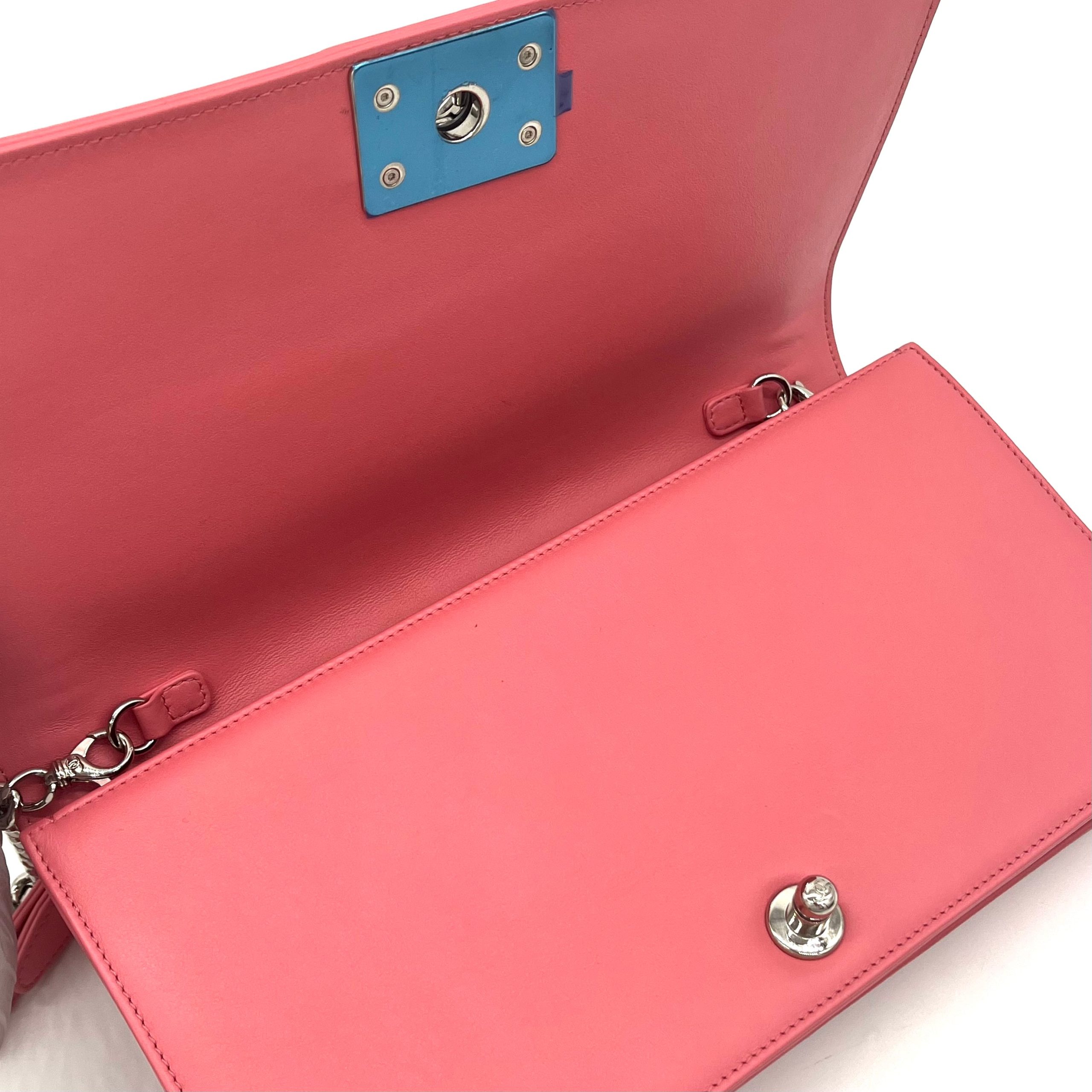 Chanel Lambskin Chevron Quilted Medium Boy Flap in Pink 2015-2016