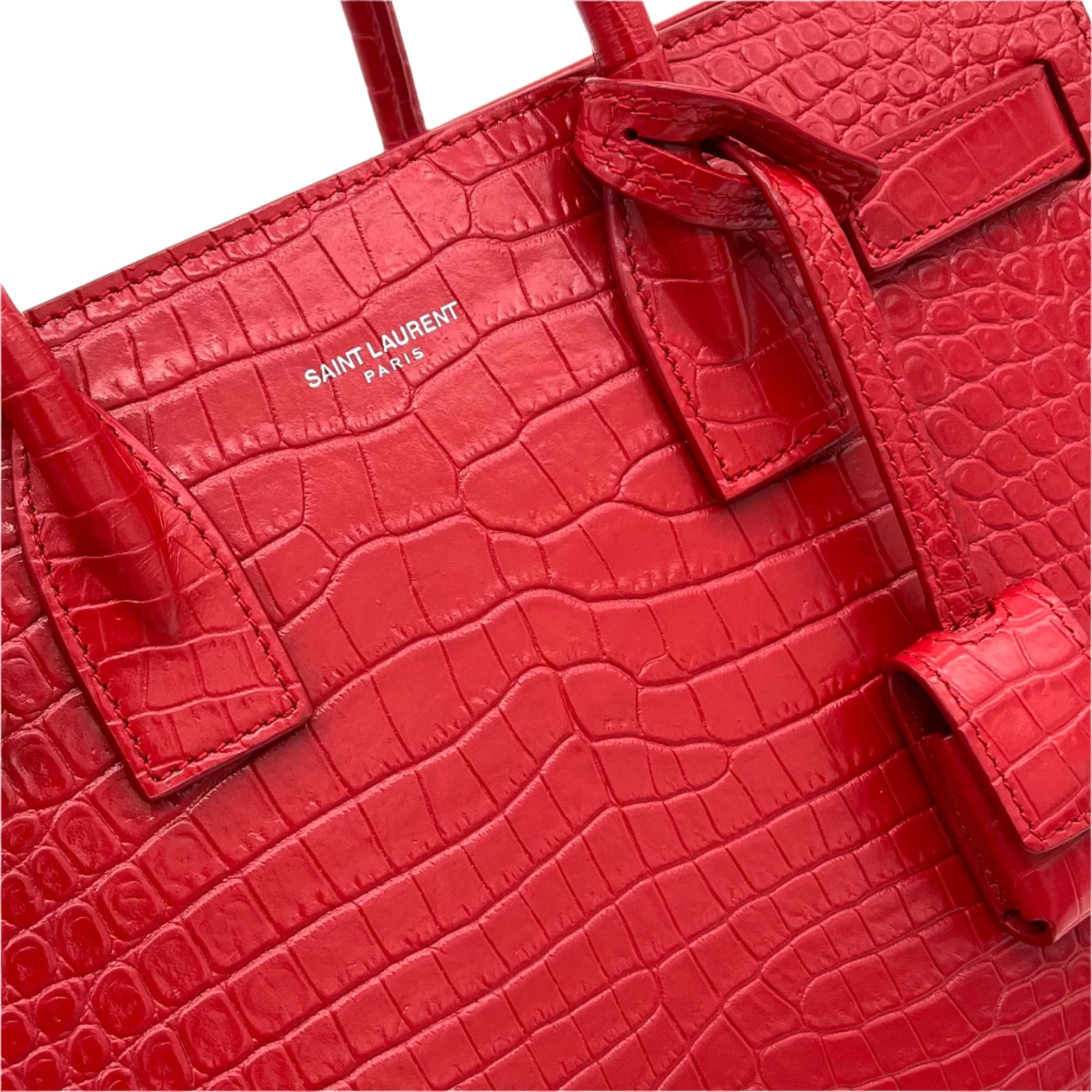 Saint Laurent small sac de jour top handle bag in matte embossed crocodile Leather Red