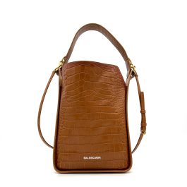 BALENCIAGA Extra Supple Calfskin Crocodile Embossed Small Tool 2.0 North-South Tote Camel