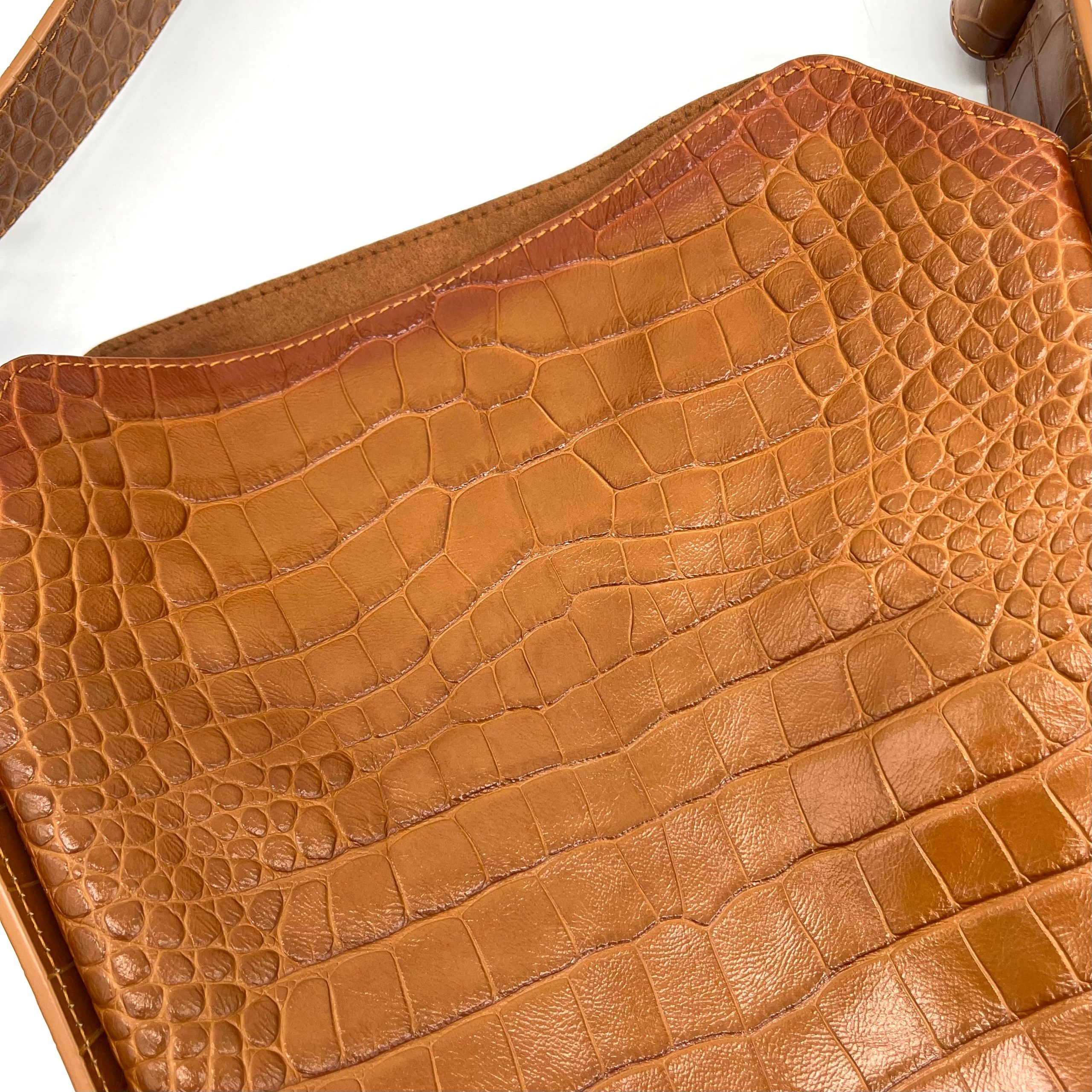 BALENCIAGA Extra Supple Calfskin Crocodile Embossed Small Tool 2.0 North-South Tote Camel