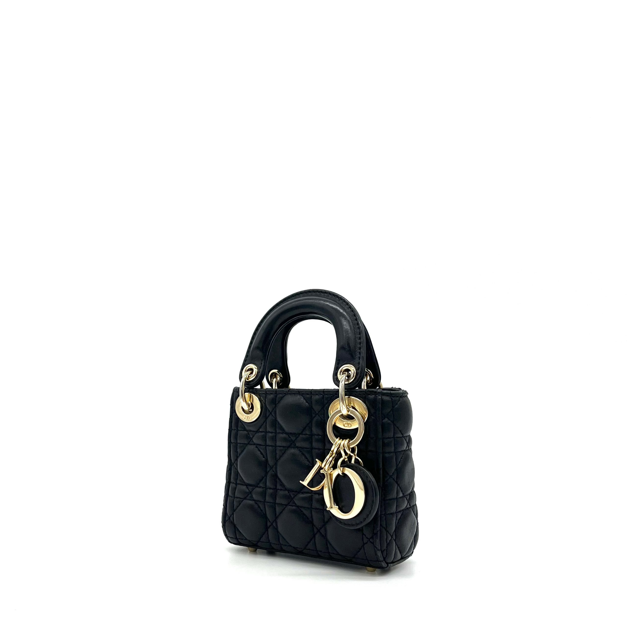 Mini Christian Dior Lambskin Cannage Micro Lady Dior Black