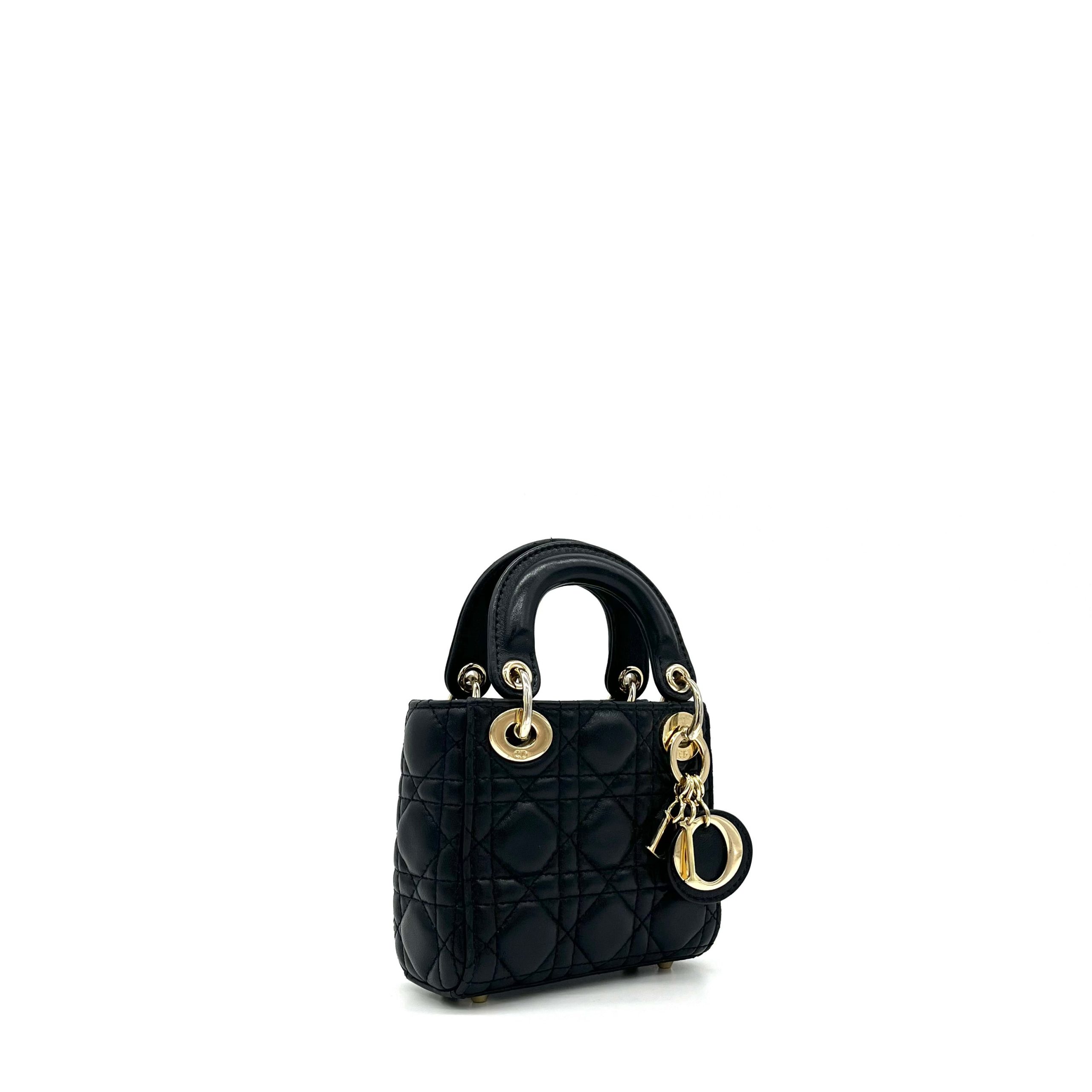 Mini Christian Dior Lambskin Cannage Micro Lady Dior Black