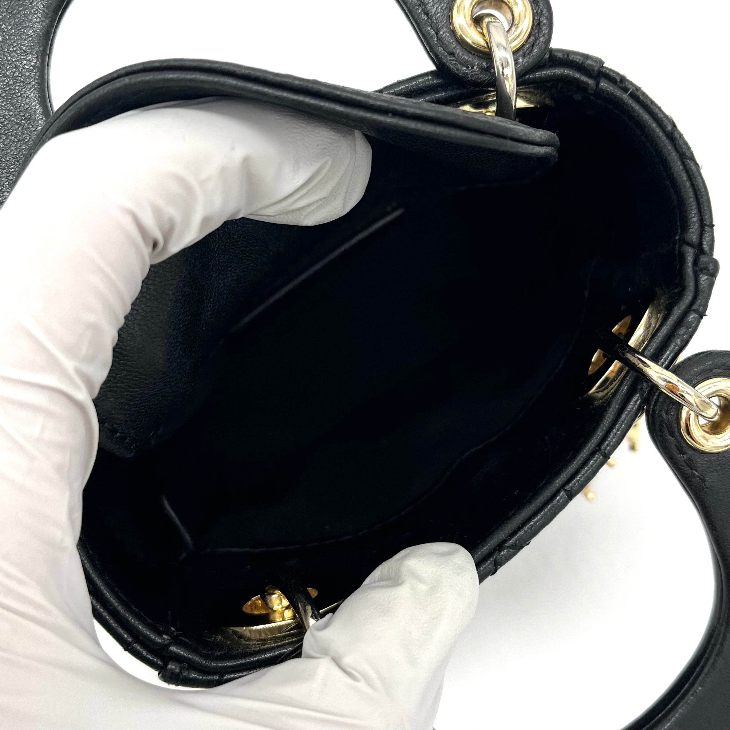 Mini Christian Dior Lambskin Cannage Micro Lady Dior Black