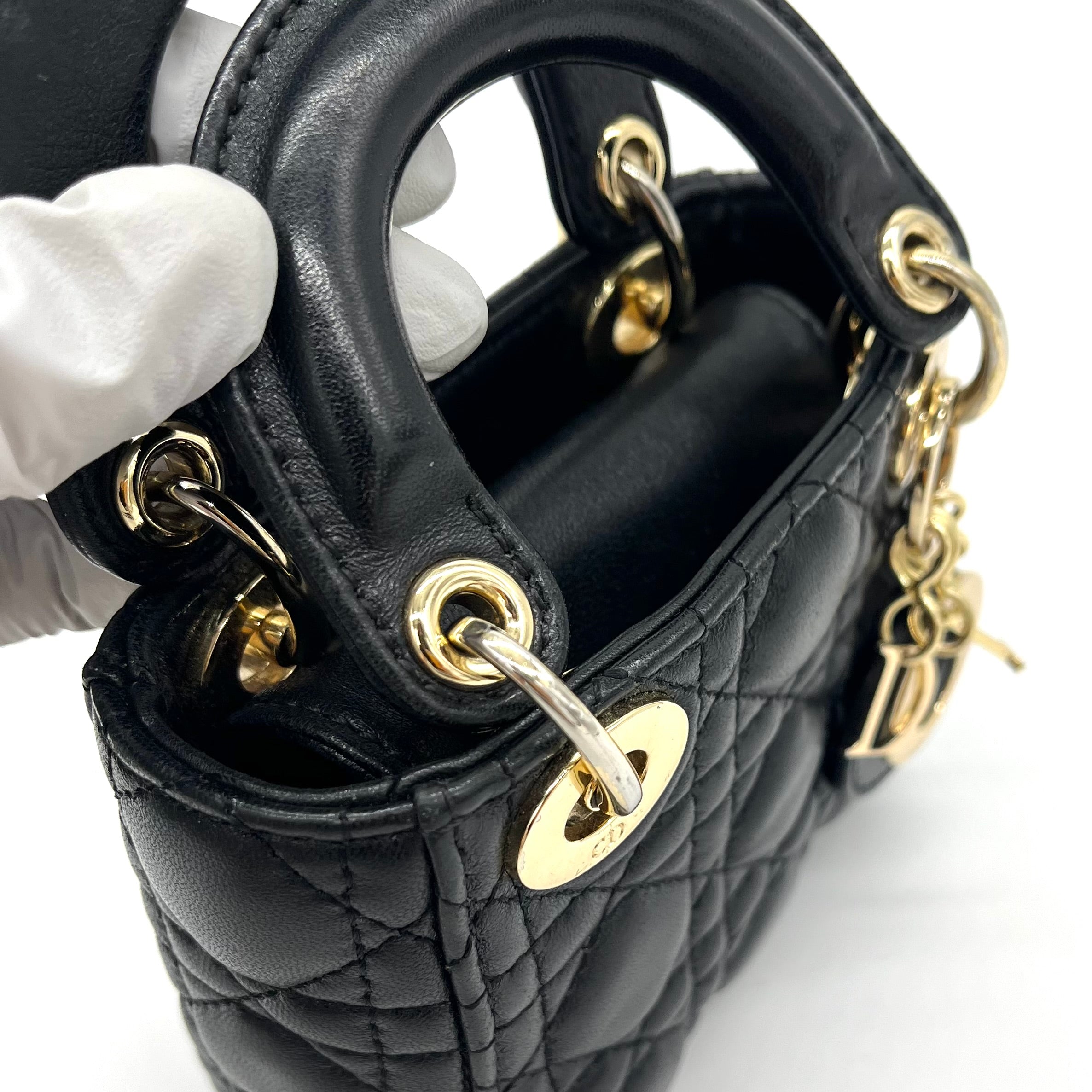 Mini Christian Dior Lambskin Cannage Micro Lady Dior Black