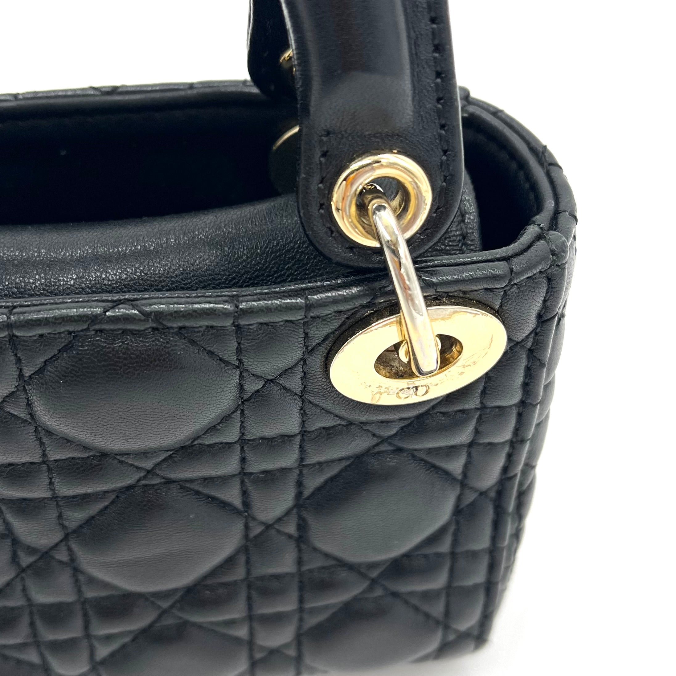 Mini Christian Dior Lambskin Cannage Micro Lady Dior Black
