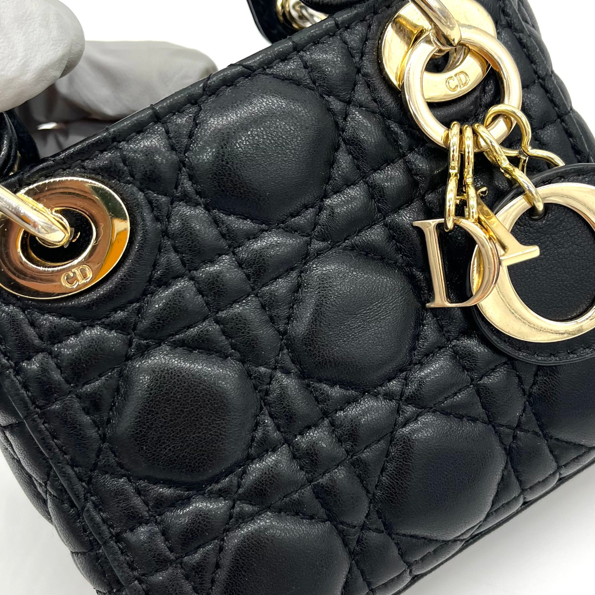 Mini Christian Dior Lambskin Cannage Micro Lady Dior Black