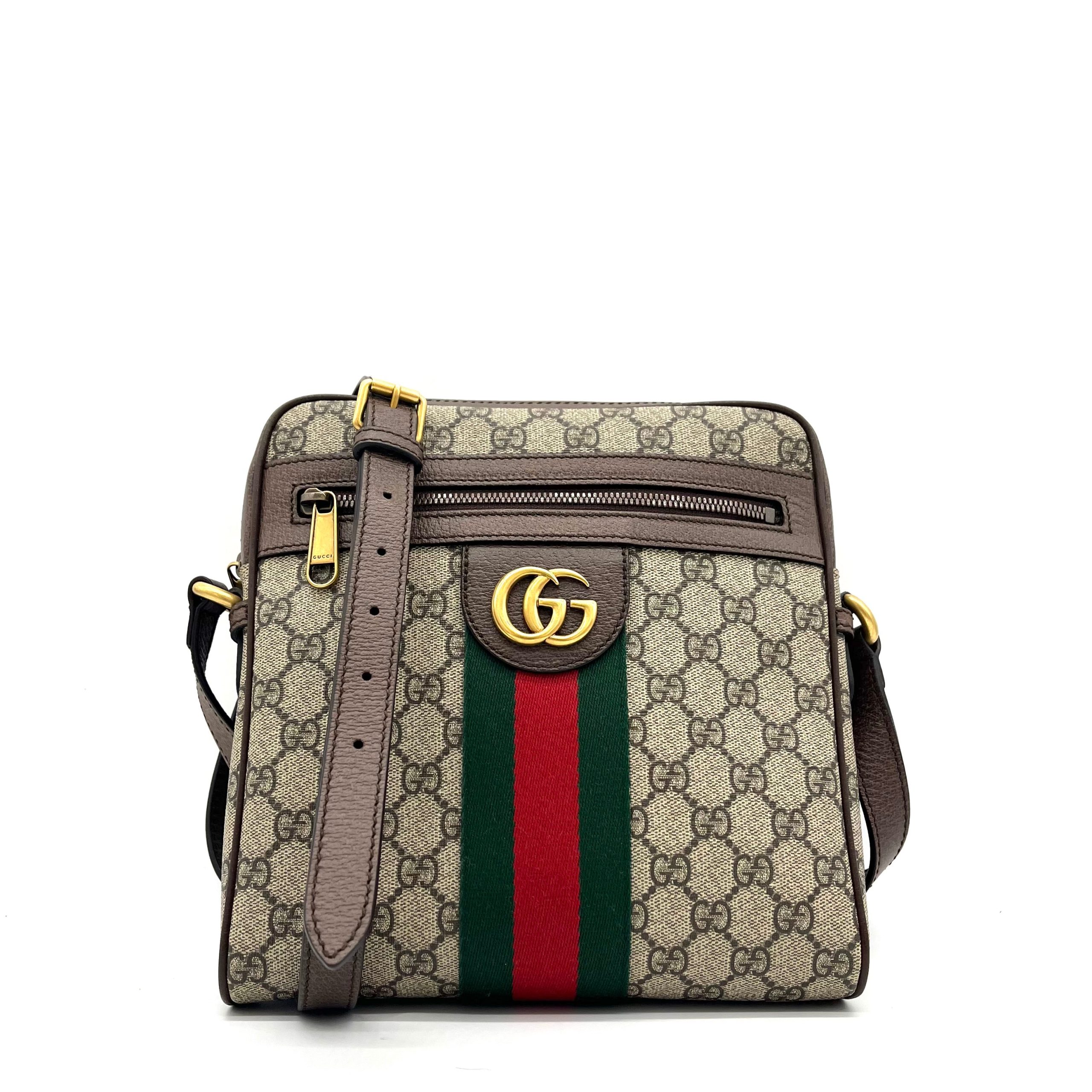 GUCCI GG Supreme Monogram Web Small Ophidia Messenger Bag Brown