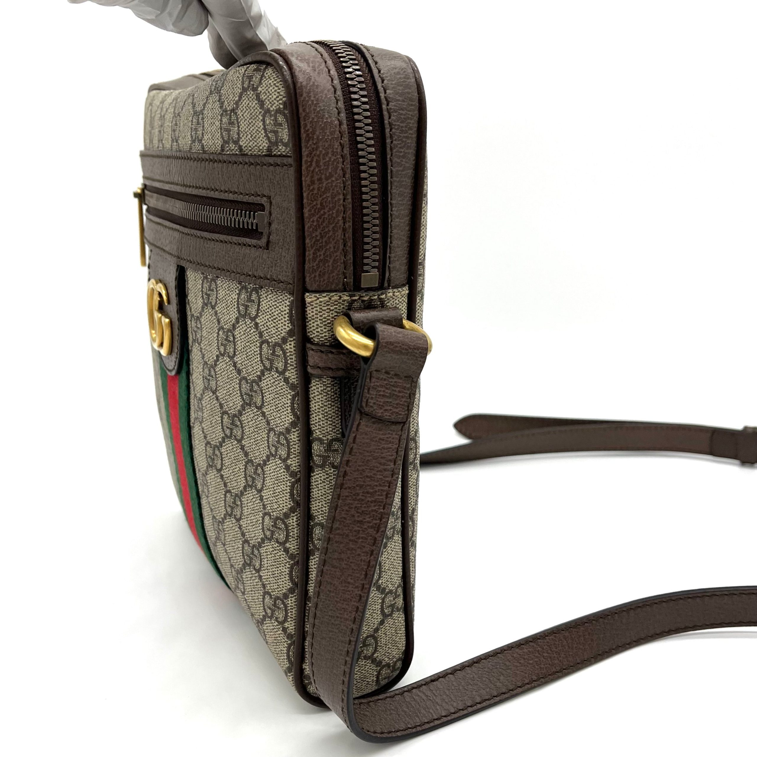 GUCCI GG Supreme Monogram Web Small Ophidia Messenger Bag Brown