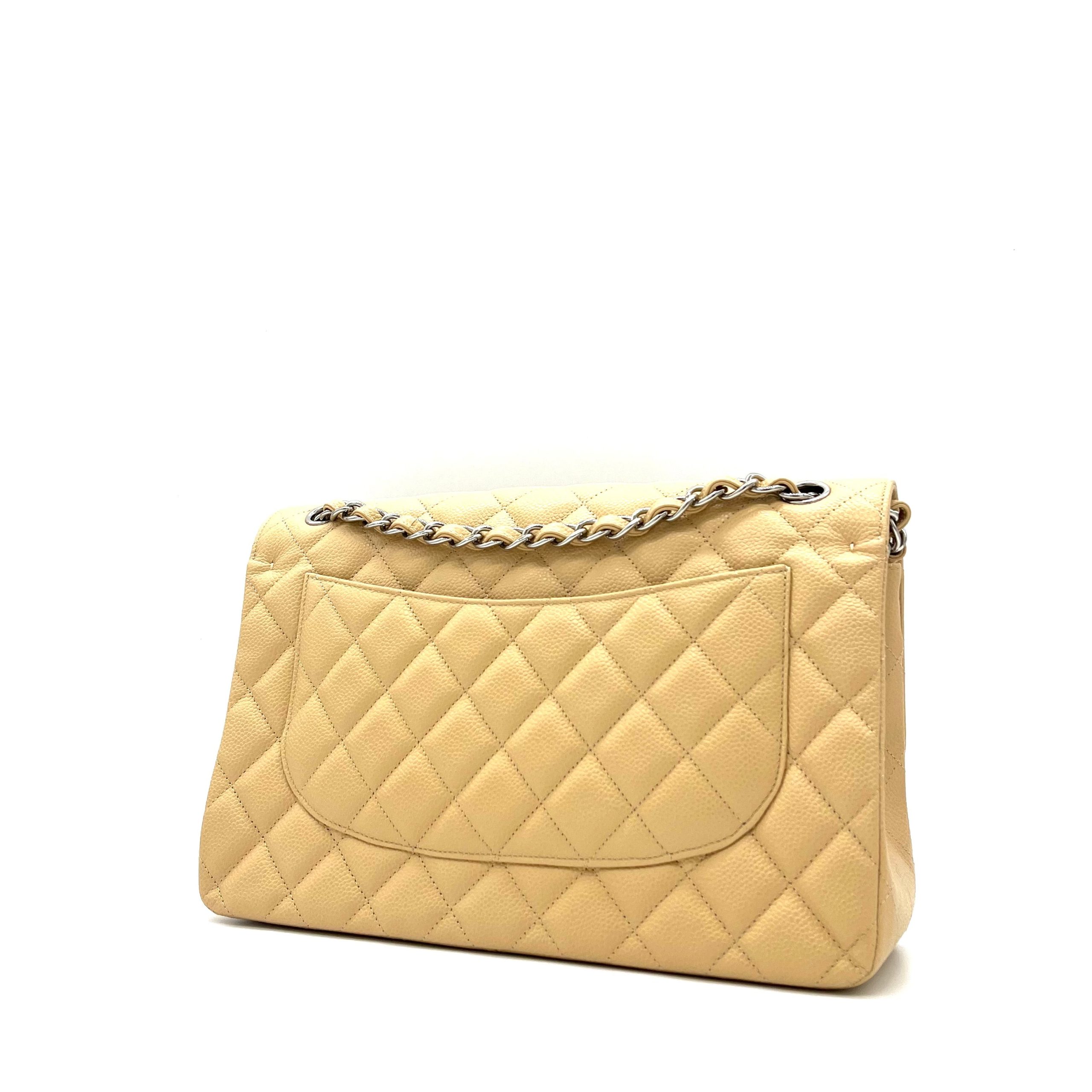 CHANEL Caviar Quilted Jumbo Double Flap Beige 2012-2013