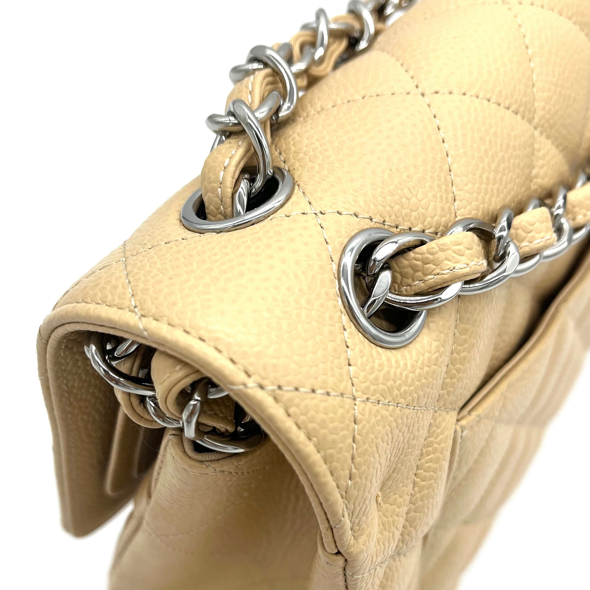 CHANEL Caviar Quilted Jumbo Double Flap Beige 2012-2013