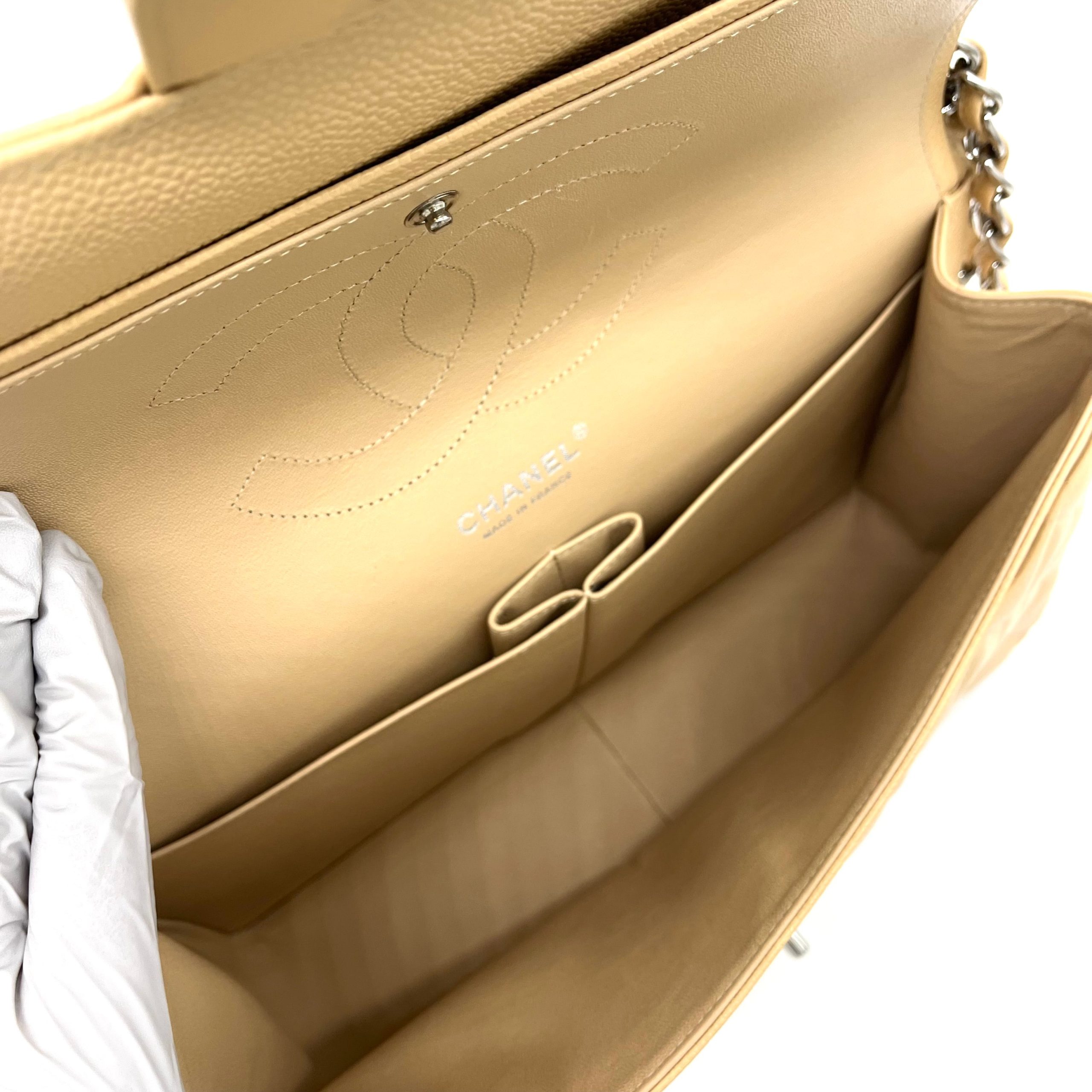 CHANEL Caviar Quilted Jumbo Double Flap Beige 2012-2013