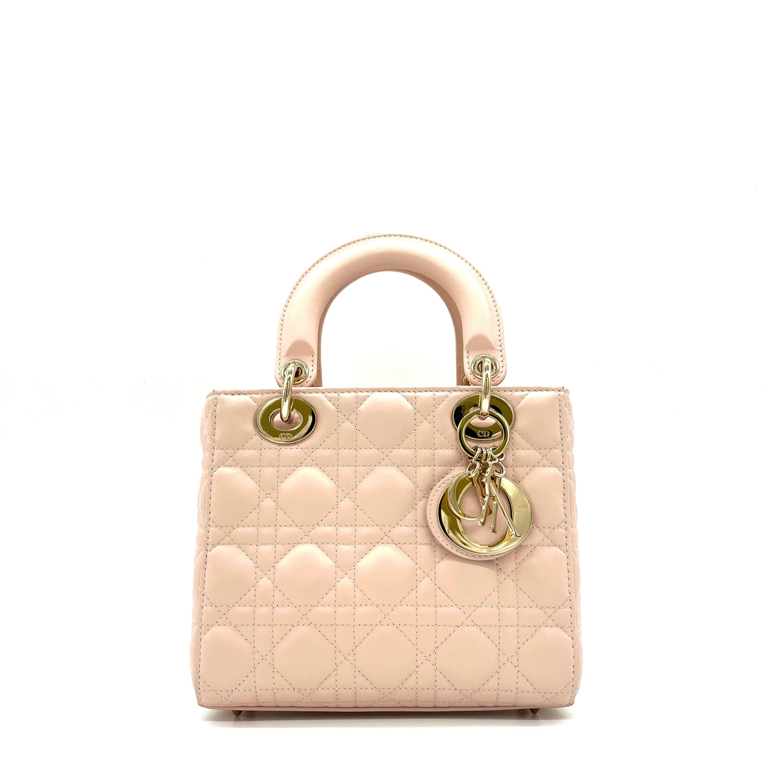 CHRISTIAN DIOR Lambskin Cannage Small My ABCDior Lady Dior Rose Poudre
