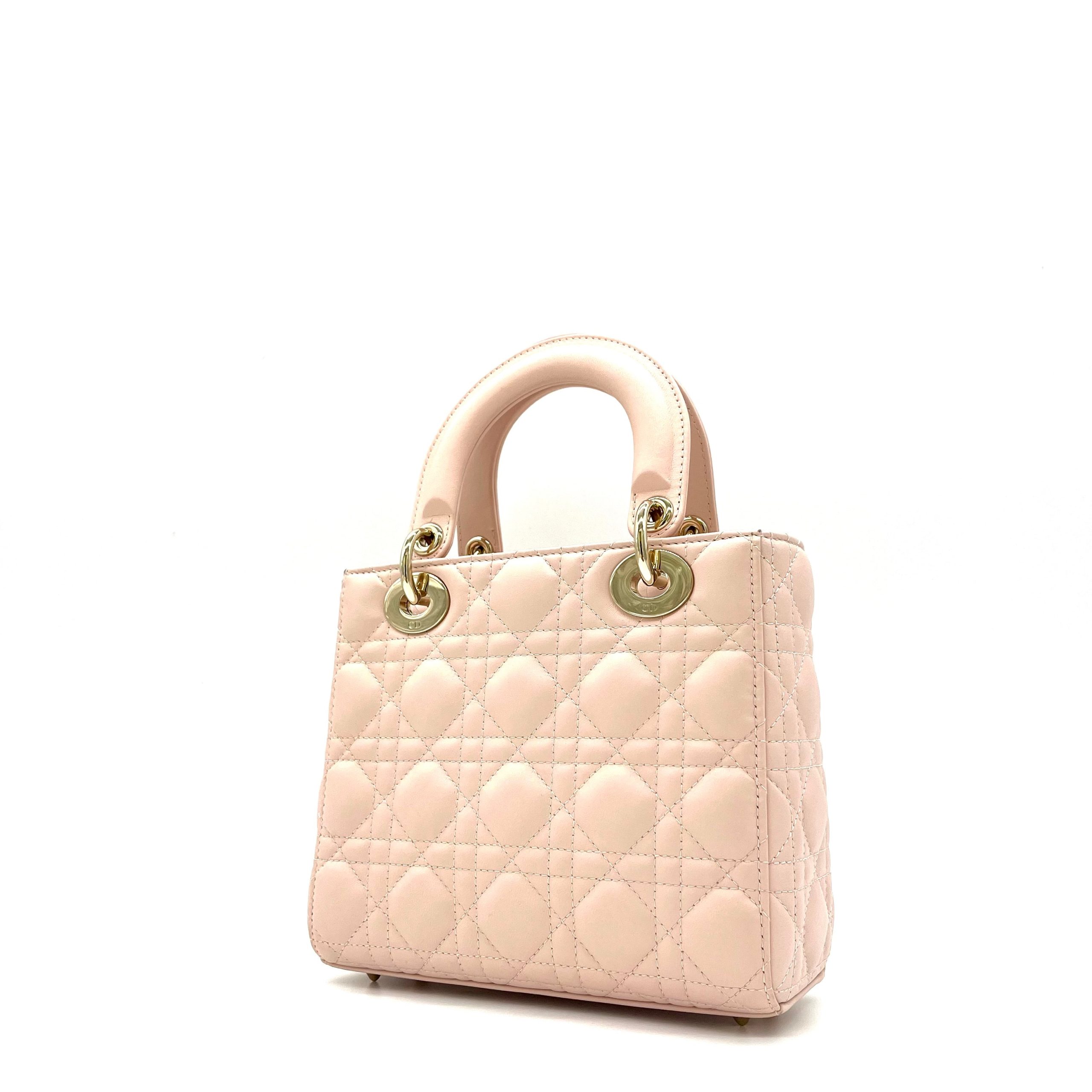 CHRISTIAN DIOR Lambskin Cannage Small My ABCDior Lady Dior Rose Poudre