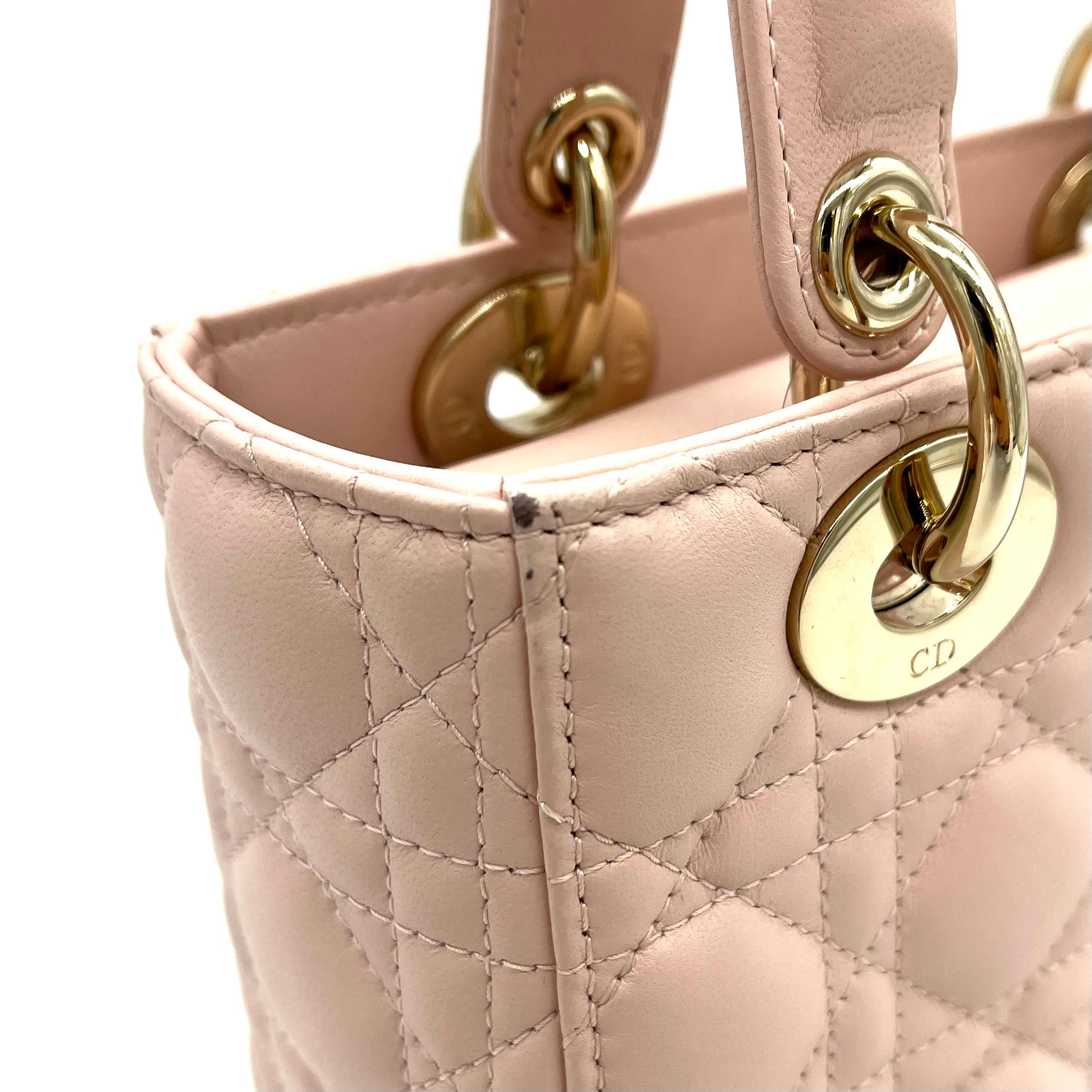 CHRISTIAN DIOR Lambskin Cannage Small My ABCDior Lady Dior Rose Poudre