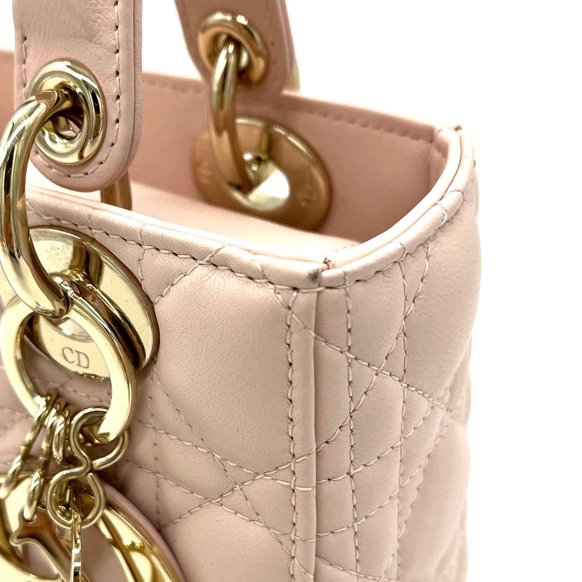 CHRISTIAN DIOR Lambskin Cannage Small My ABCDior Lady Dior Rose Poudre