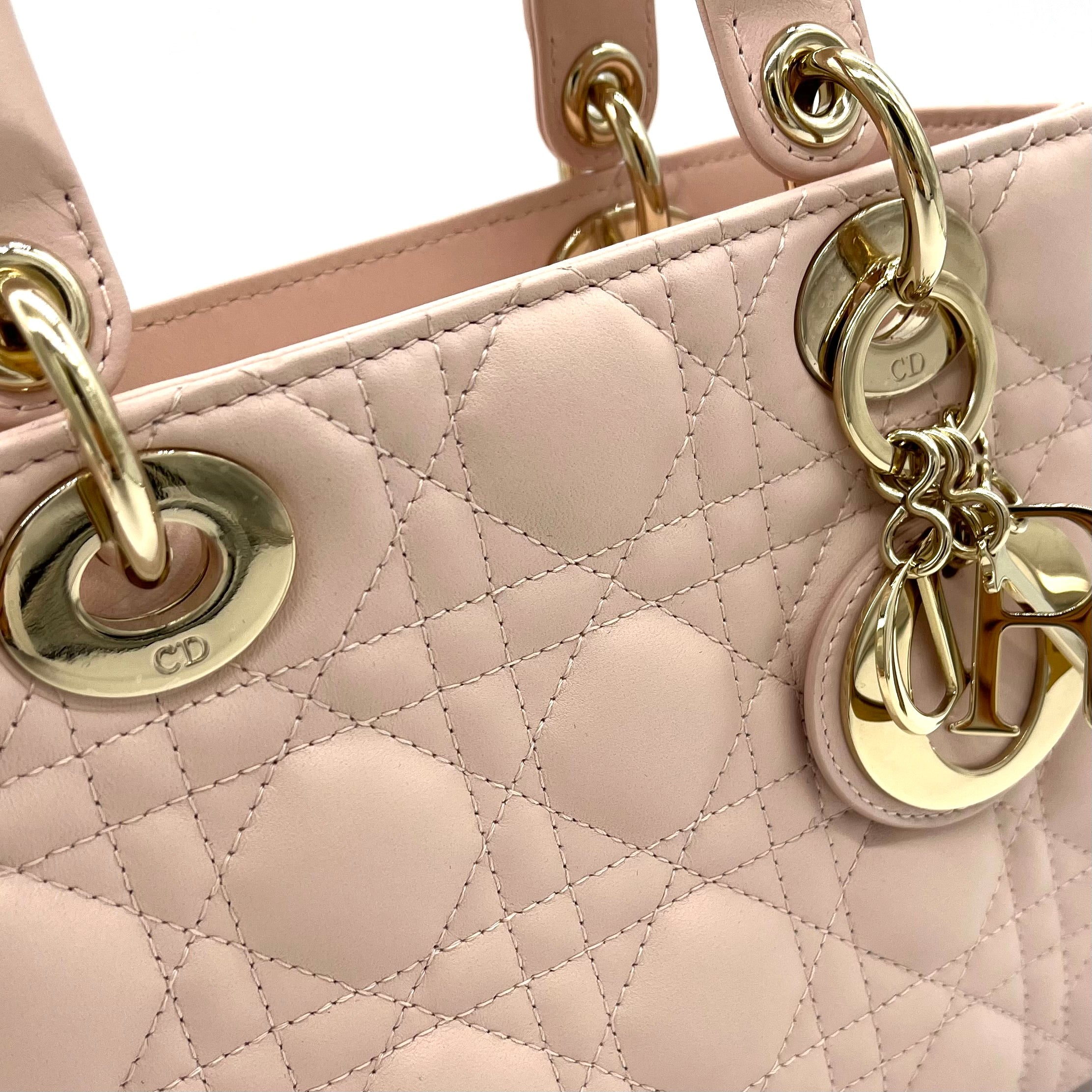 CHRISTIAN DIOR Lambskin Cannage Small My ABCDior Lady Dior Rose Poudre