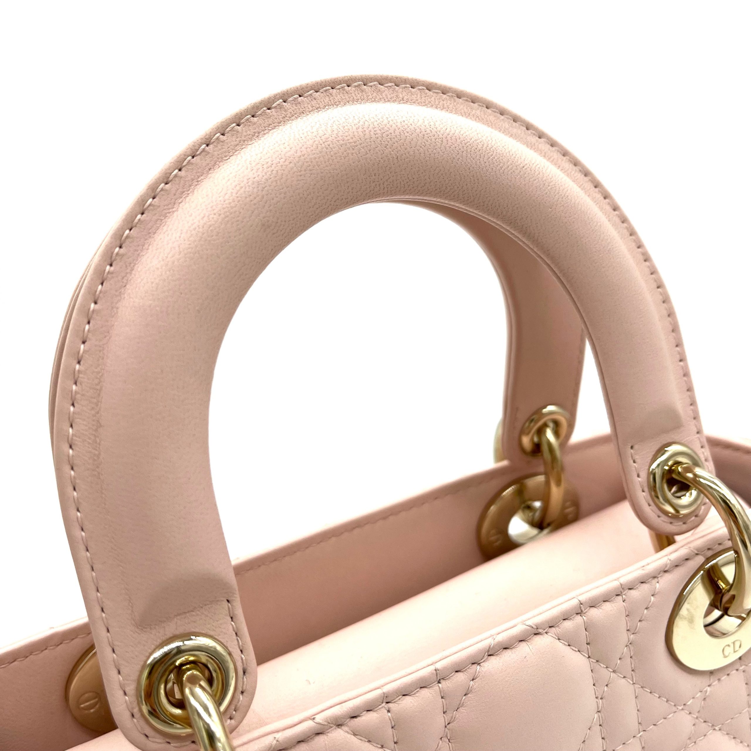 CHRISTIAN DIOR Lambskin Cannage Small My ABCDior Lady Dior Rose Poudre