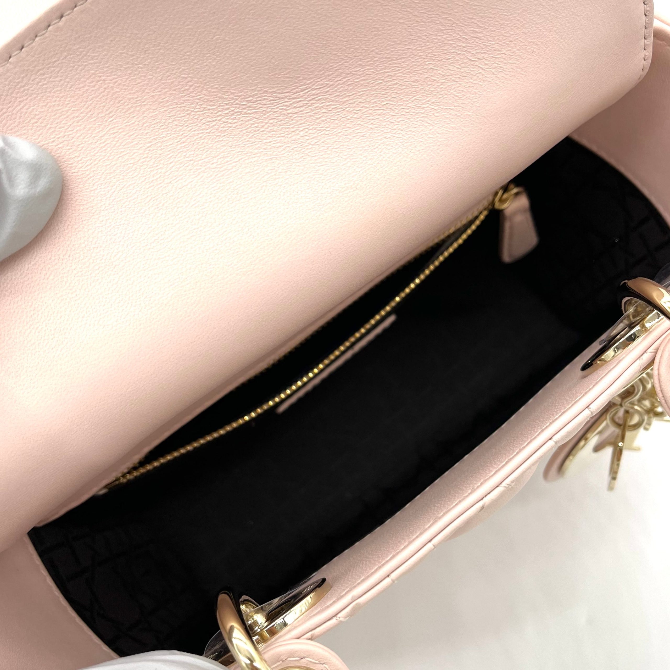 CHRISTIAN DIOR Lambskin Cannage Small My ABCDior Lady Dior Rose Poudre