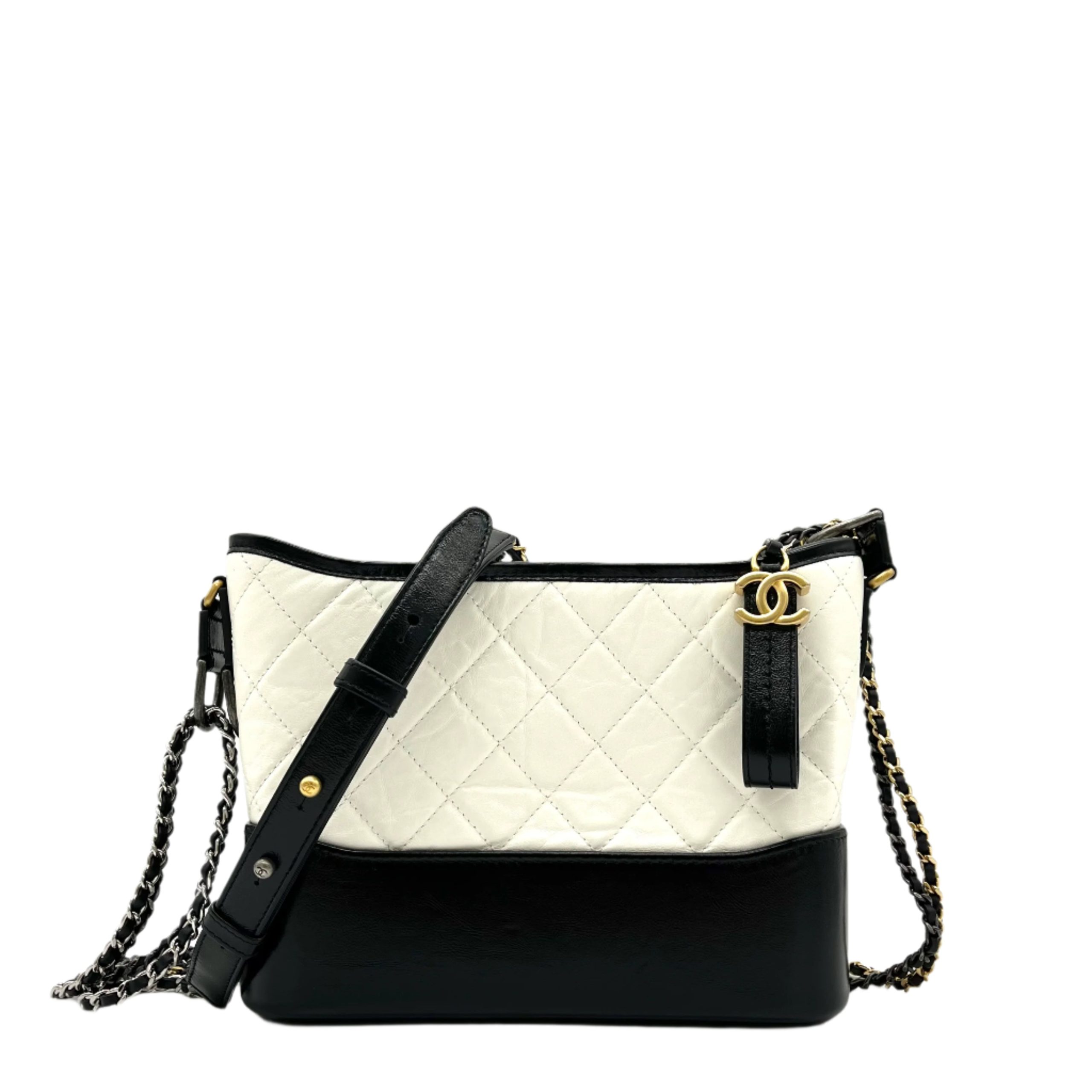 CHANEL Aged Calfskin Quilted Medium Gabrielle Hobo White