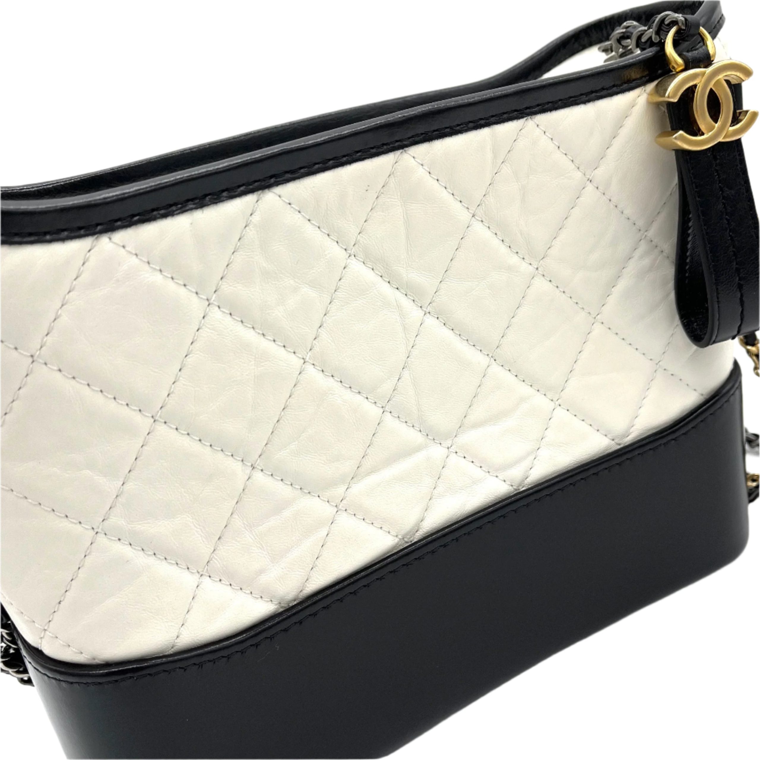 CHANEL Aged Calfskin Quilted Medium Gabrielle Hobo White