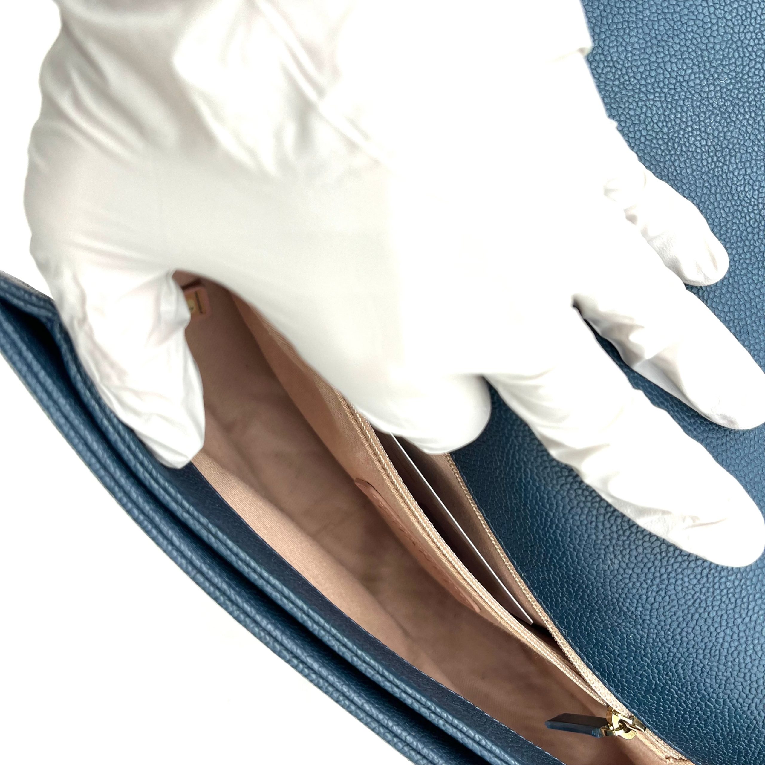 CHANEL Grained Calfskin Quilted Medium Cuba Top Handle Flap Blue 2017