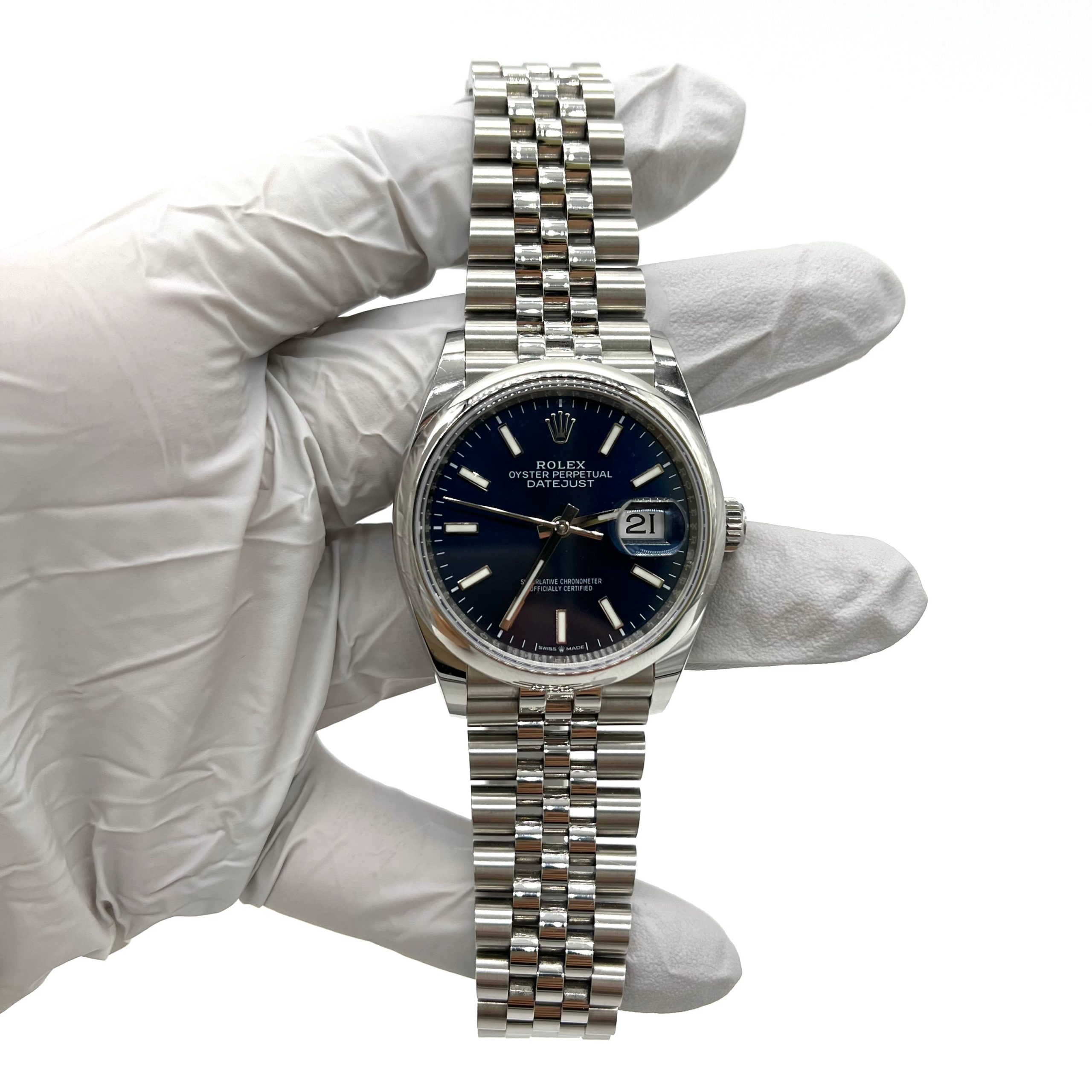 ROLEX Datejust 36mm 126200 Blue Index Smooth Stainless Steel Jubilee Mens Watch