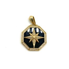 14k Yellow Gold & Diamond Compass Pendant