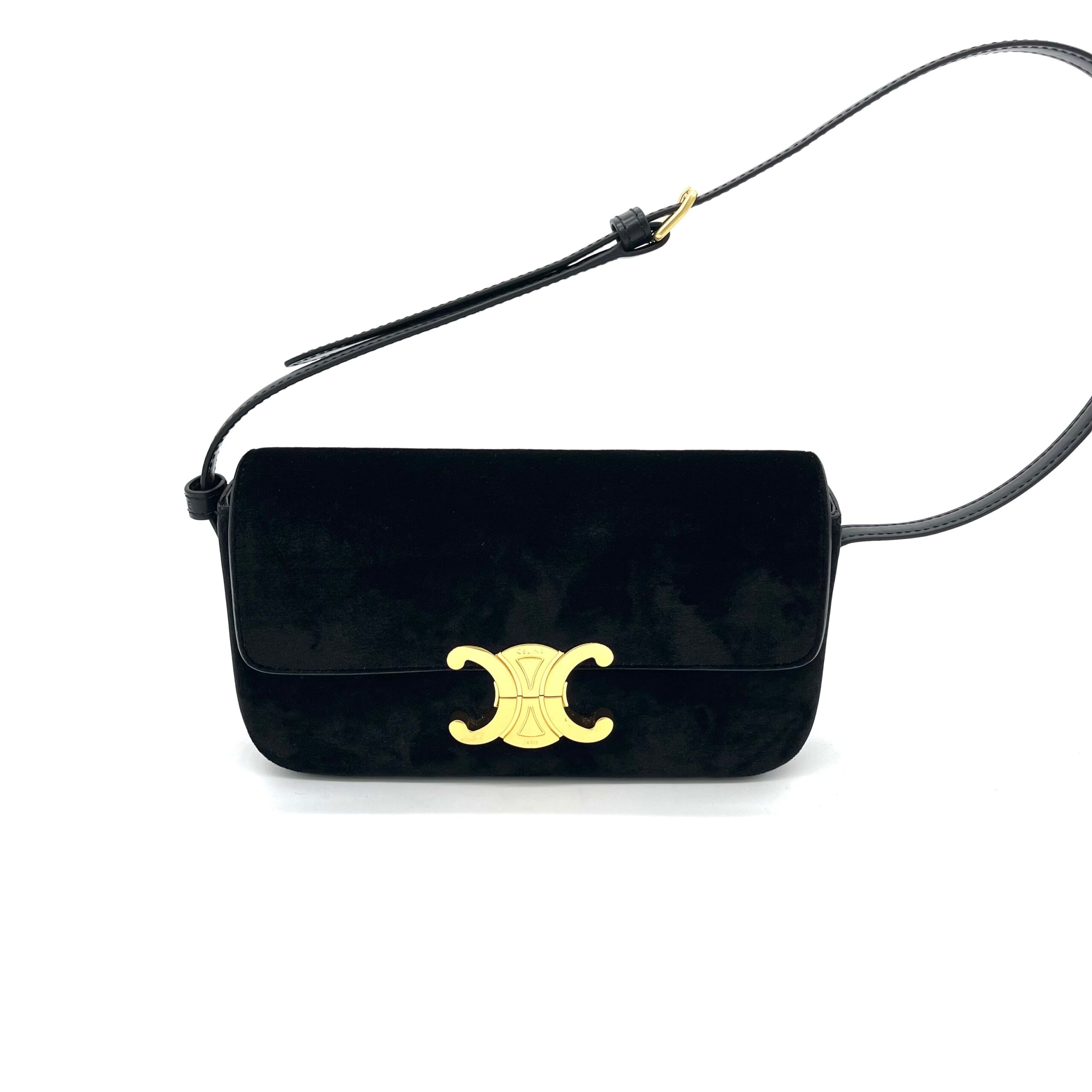 CELINE Triomphe Shoulder Bag In Velvet And Calfskin