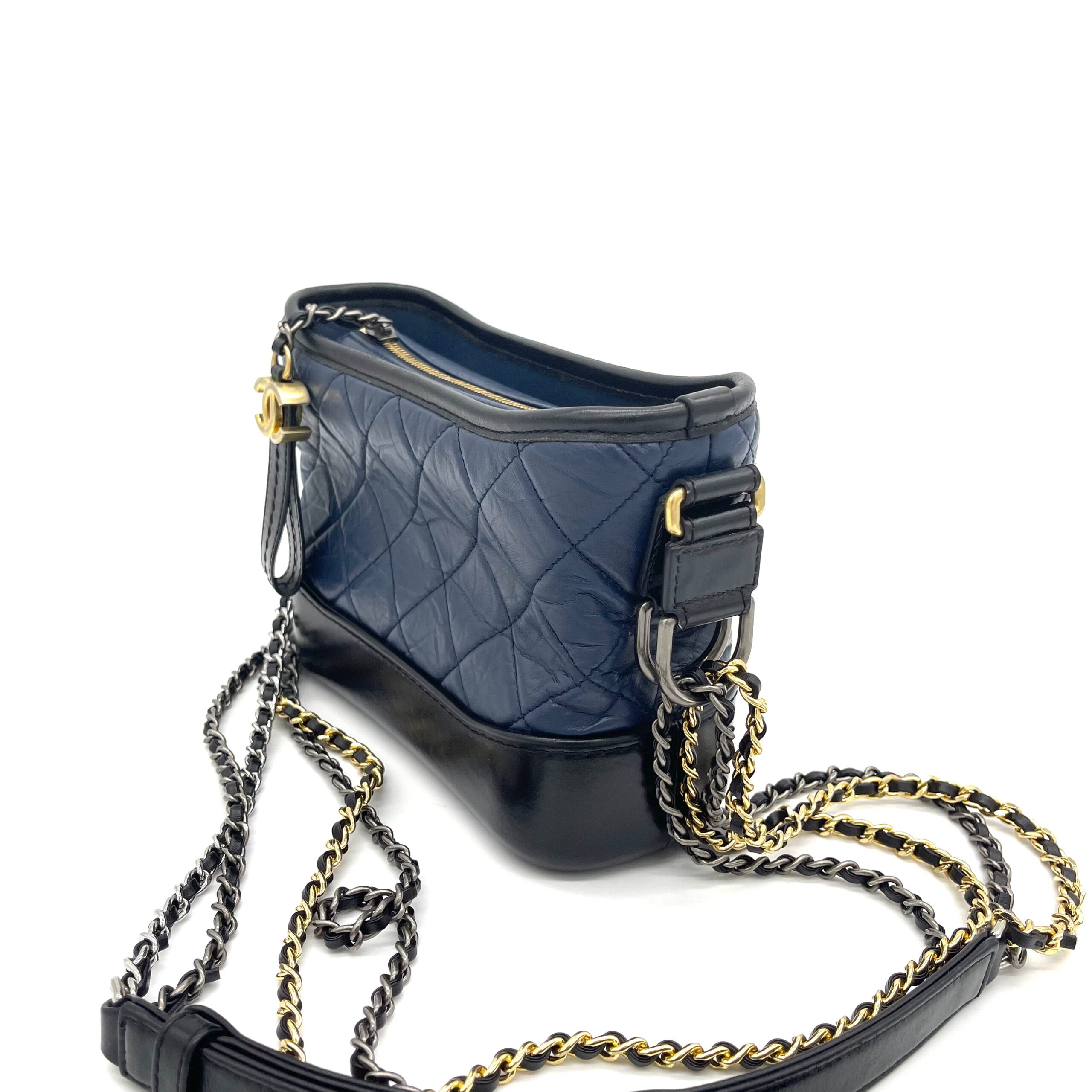 CHANEL Aged Calfskin Quilted Small Gabrielle Hobo Navy Black 2018