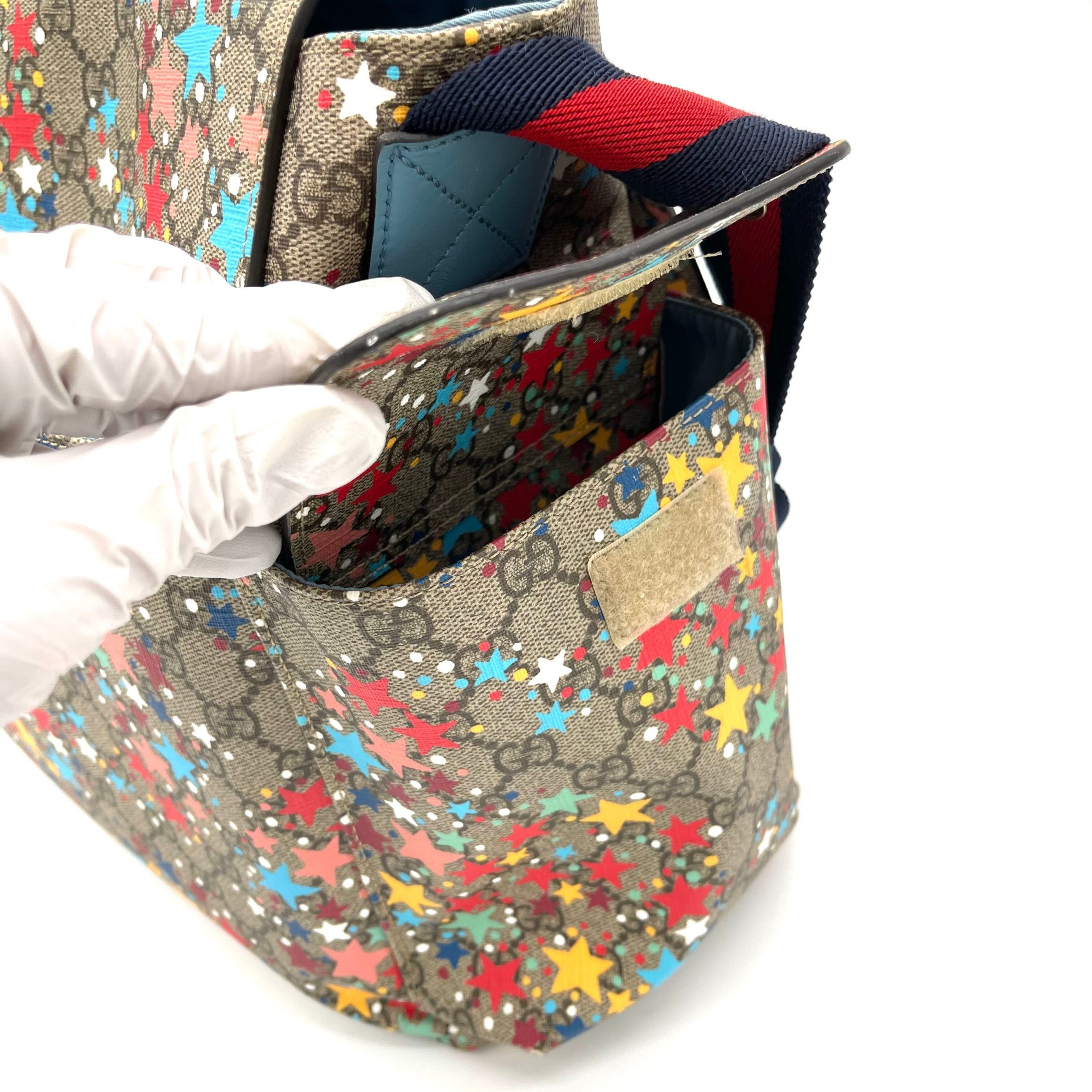 GUCCI GG Supreme Monogram Star Print Diaper Bag Blue Multicolor