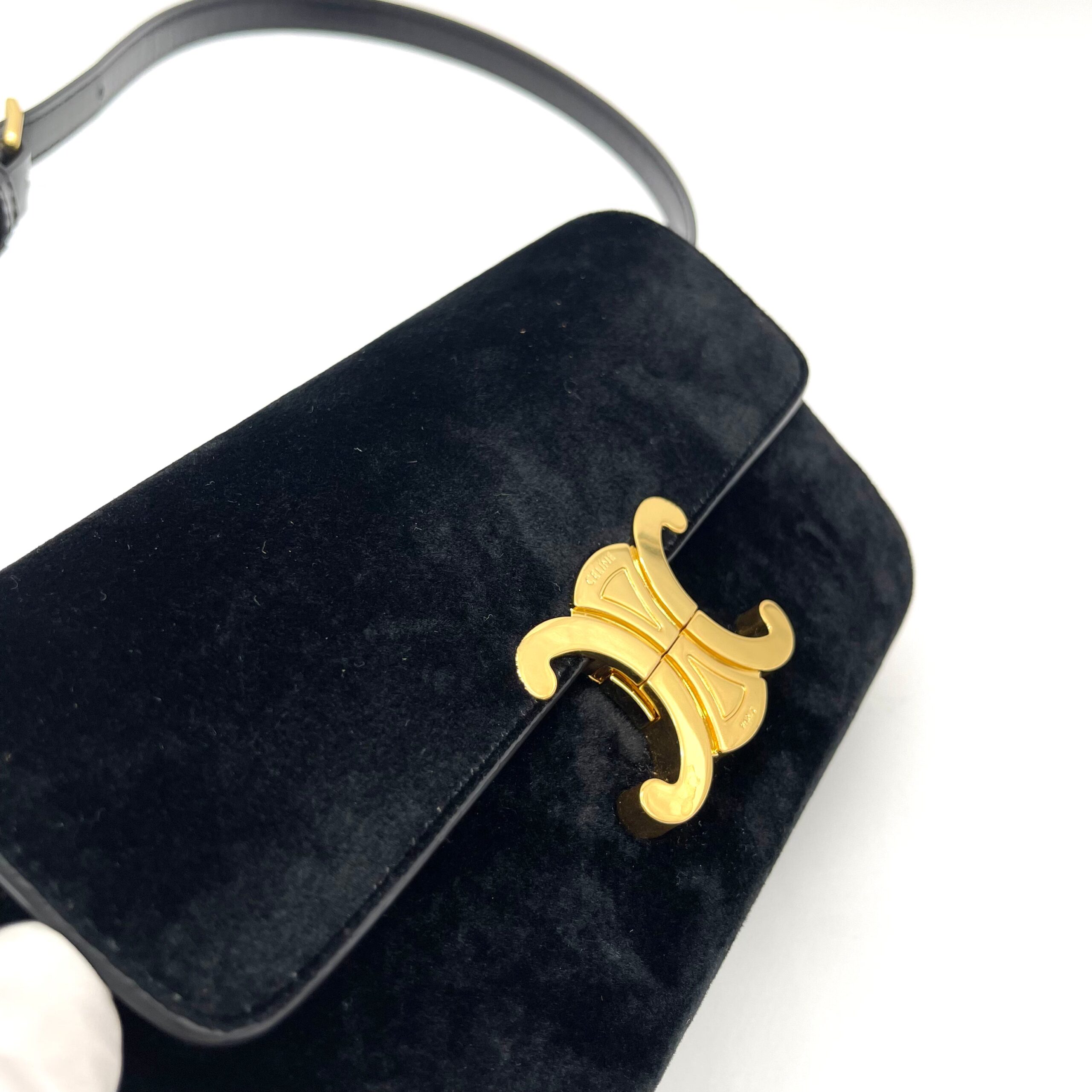 CELINE Triomphe Shoulder Bag In Velvet And Calfskin